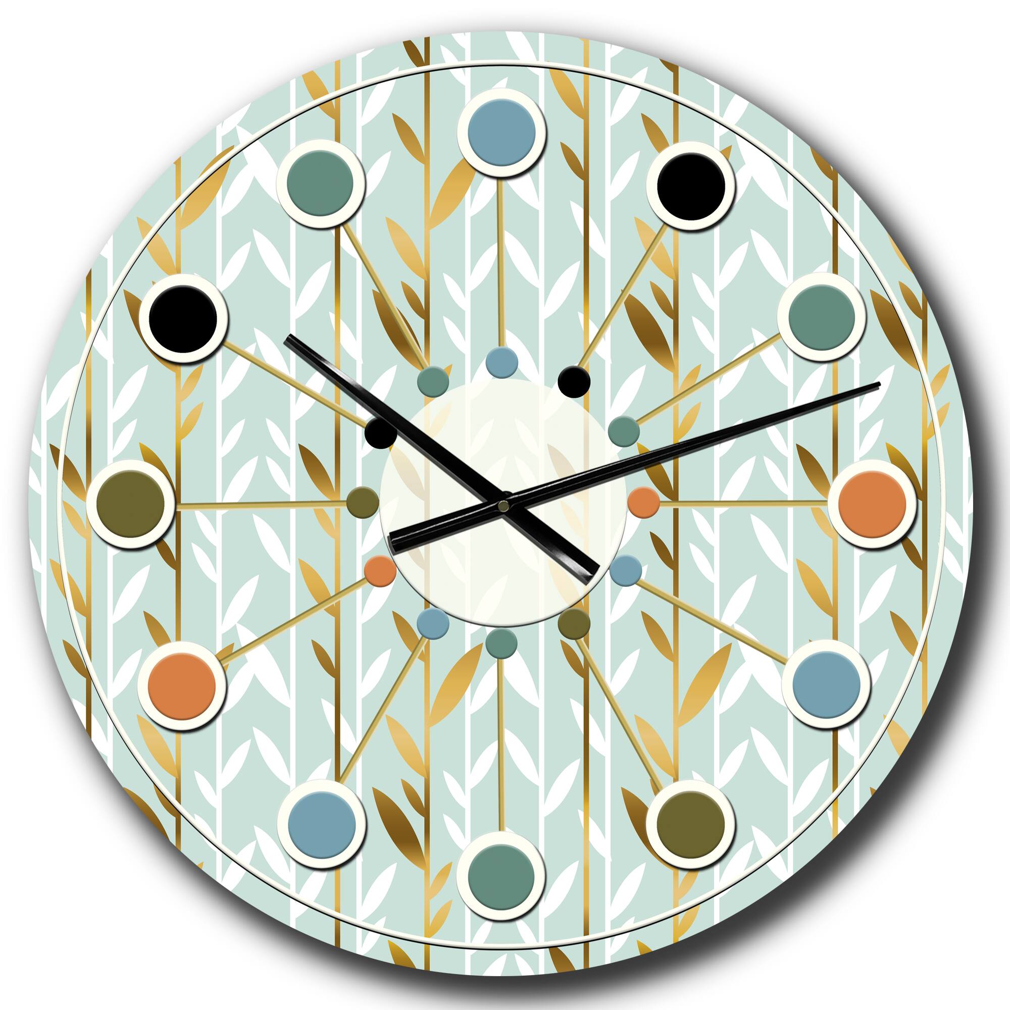 Designart 'Golden Foliage I Mid-Century Modern Wall Clock