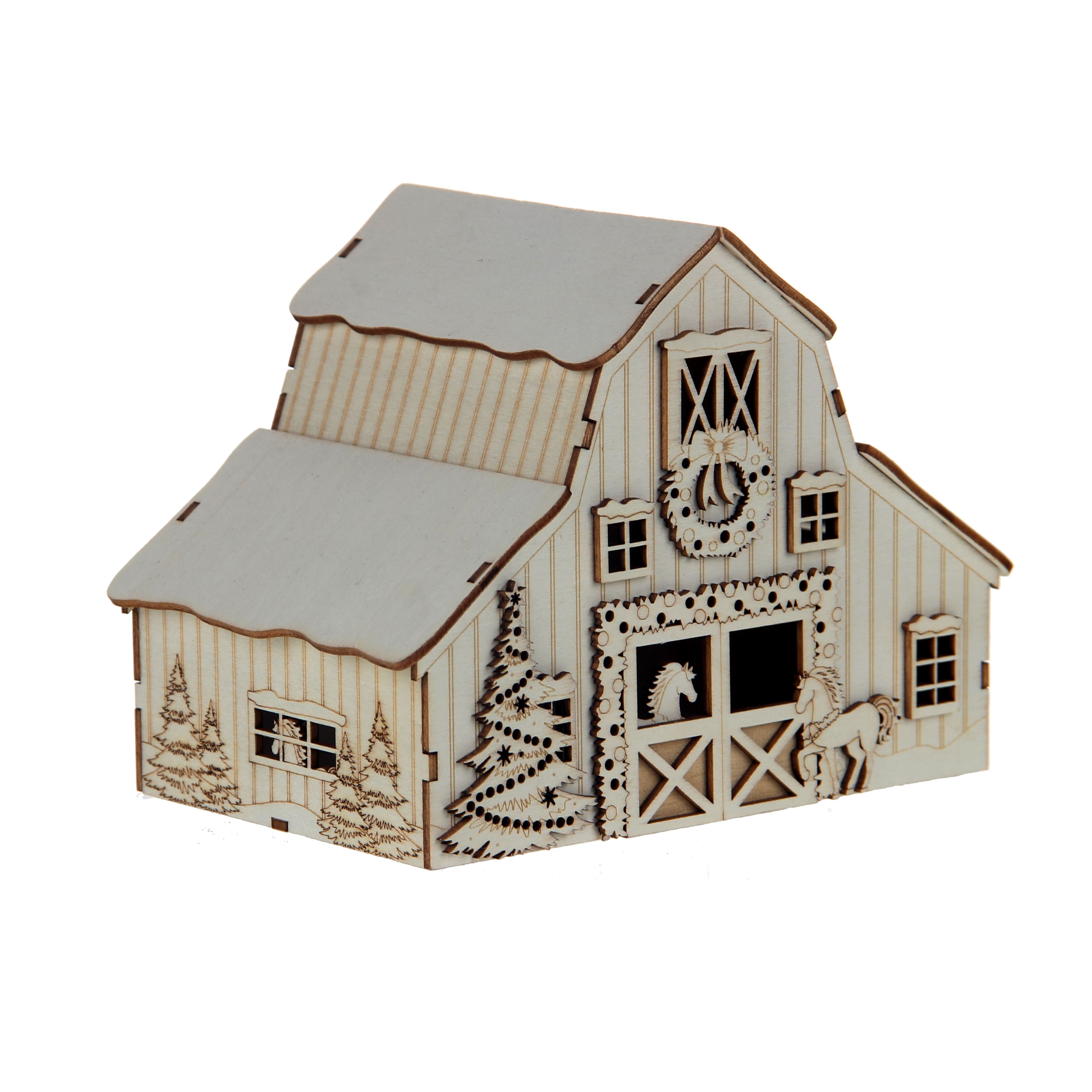 5.25&#x22; DIY Villages Barn LED Wood D&#xE9;cor by Make Market&#xAE;