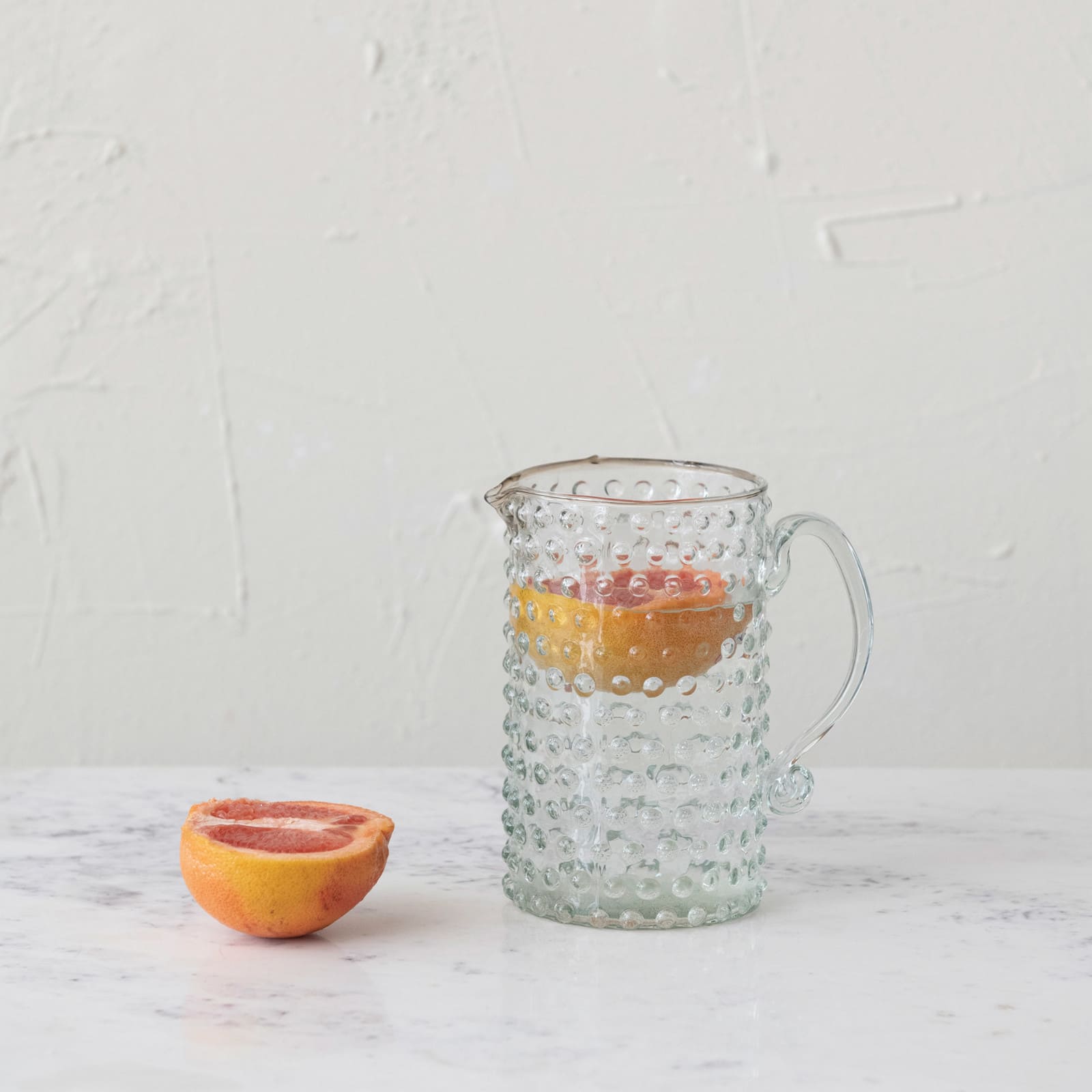 Clear Hand-Blown Hobnail Glass Pitcher