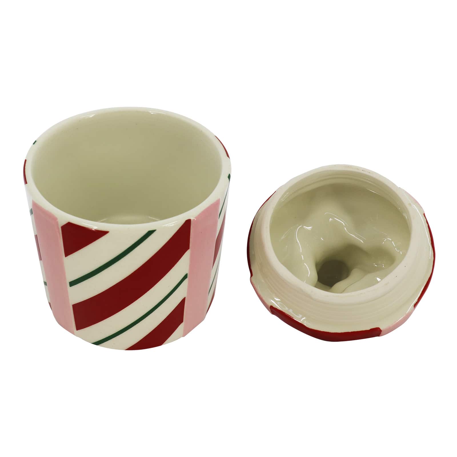 6&#x22; Red &#x26; White Peppermint Stripe with Dog Ceramic Container by Ashland&#xAE;