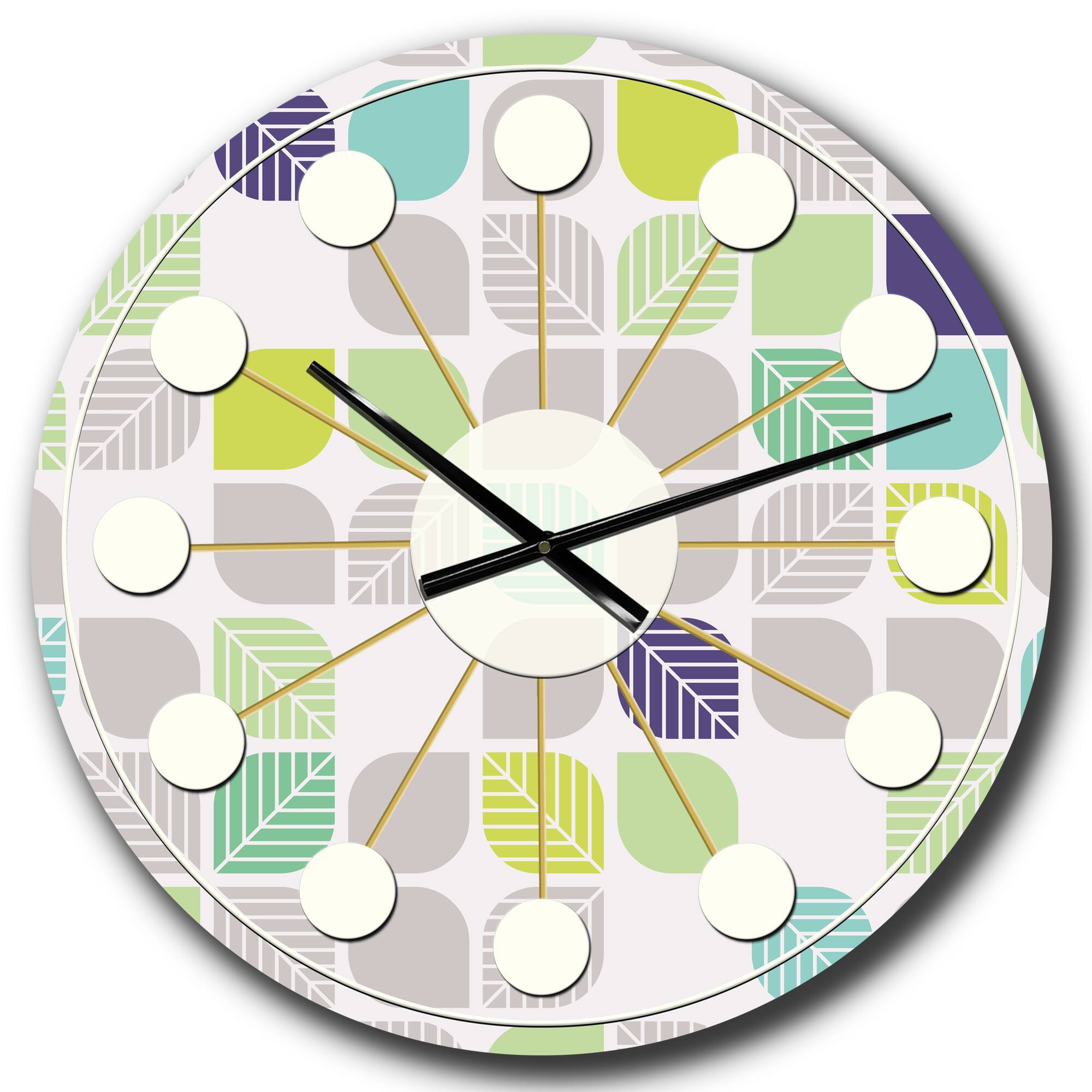 Designart &#x27;Geometric Pattern With Leaves Mid-Century Modern Wall Clock