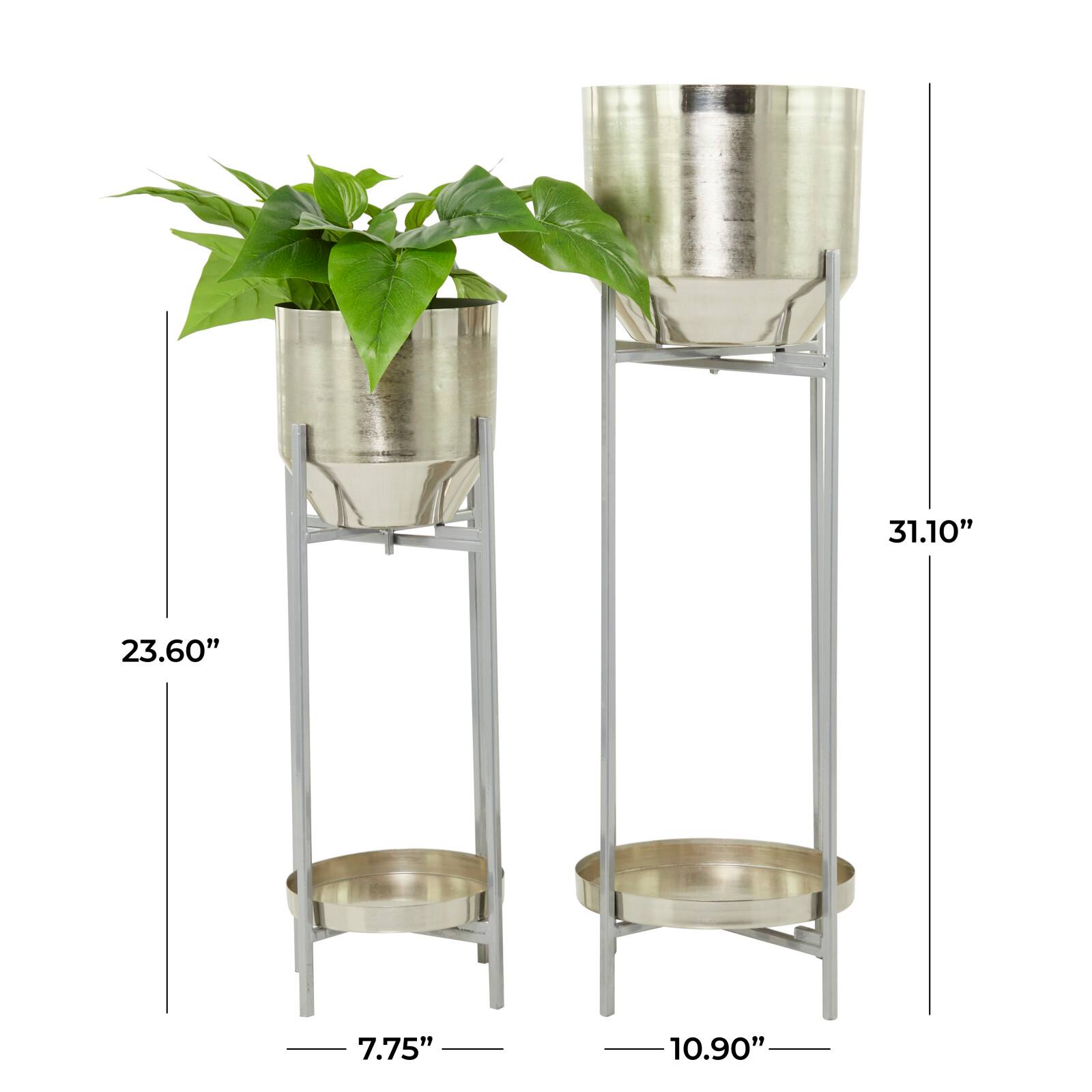 Silver Metal Planter with Removable Stand Set