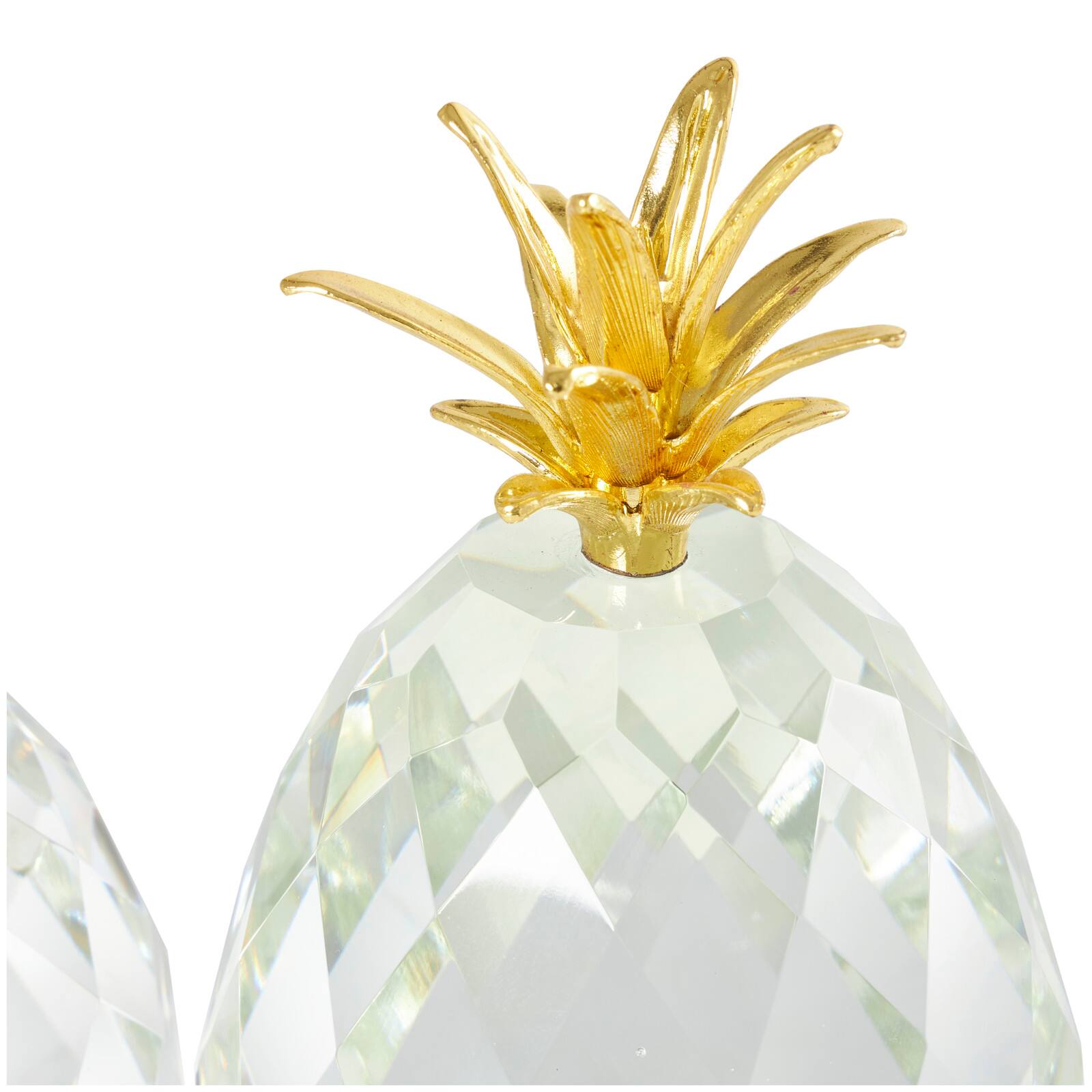 Clear & Gold Crystal Faceted Pineapple Sculpture Set