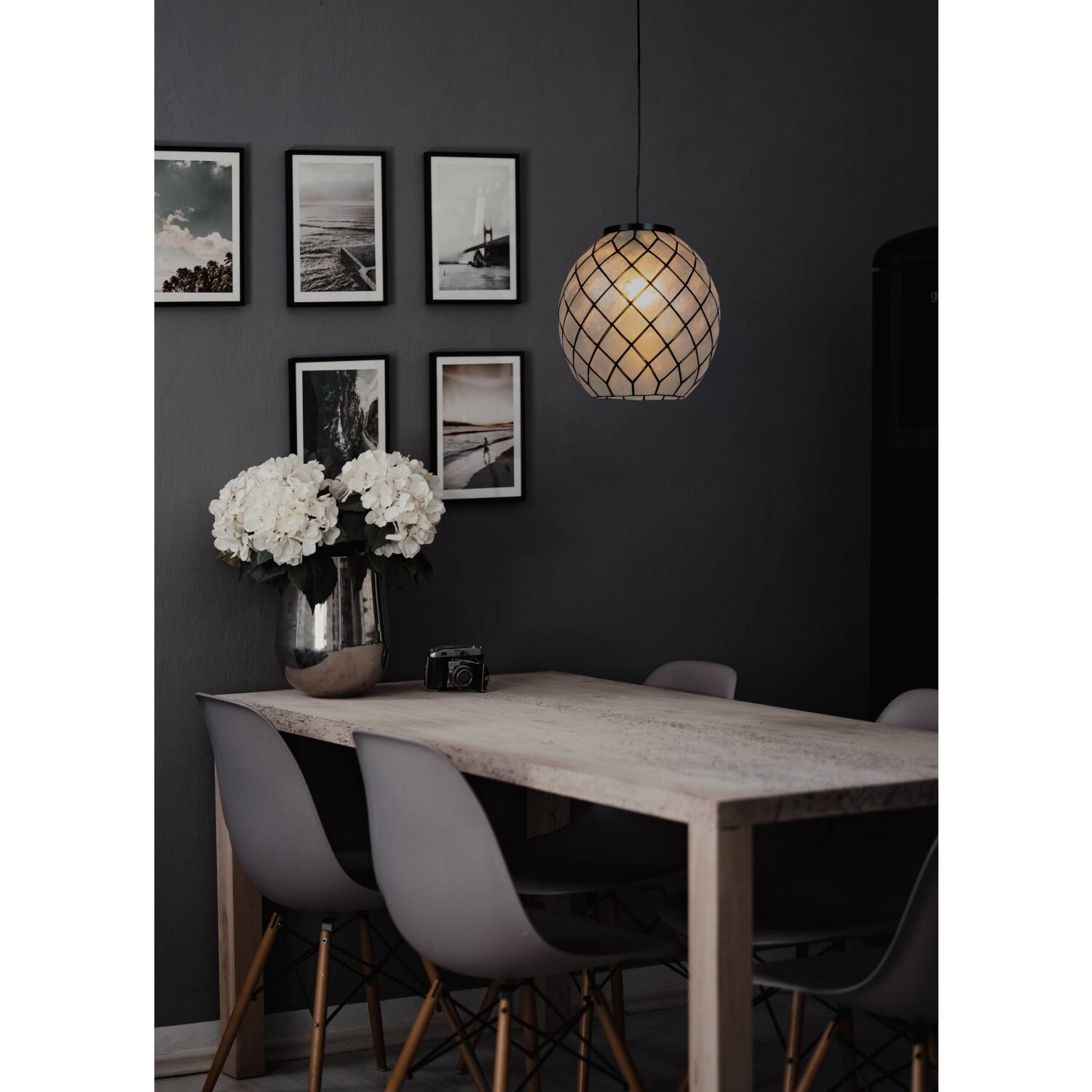 Hello Honey&#xAE; Marina Natural Capiz &#x26; Metal Orb Pendant Ceiling Light