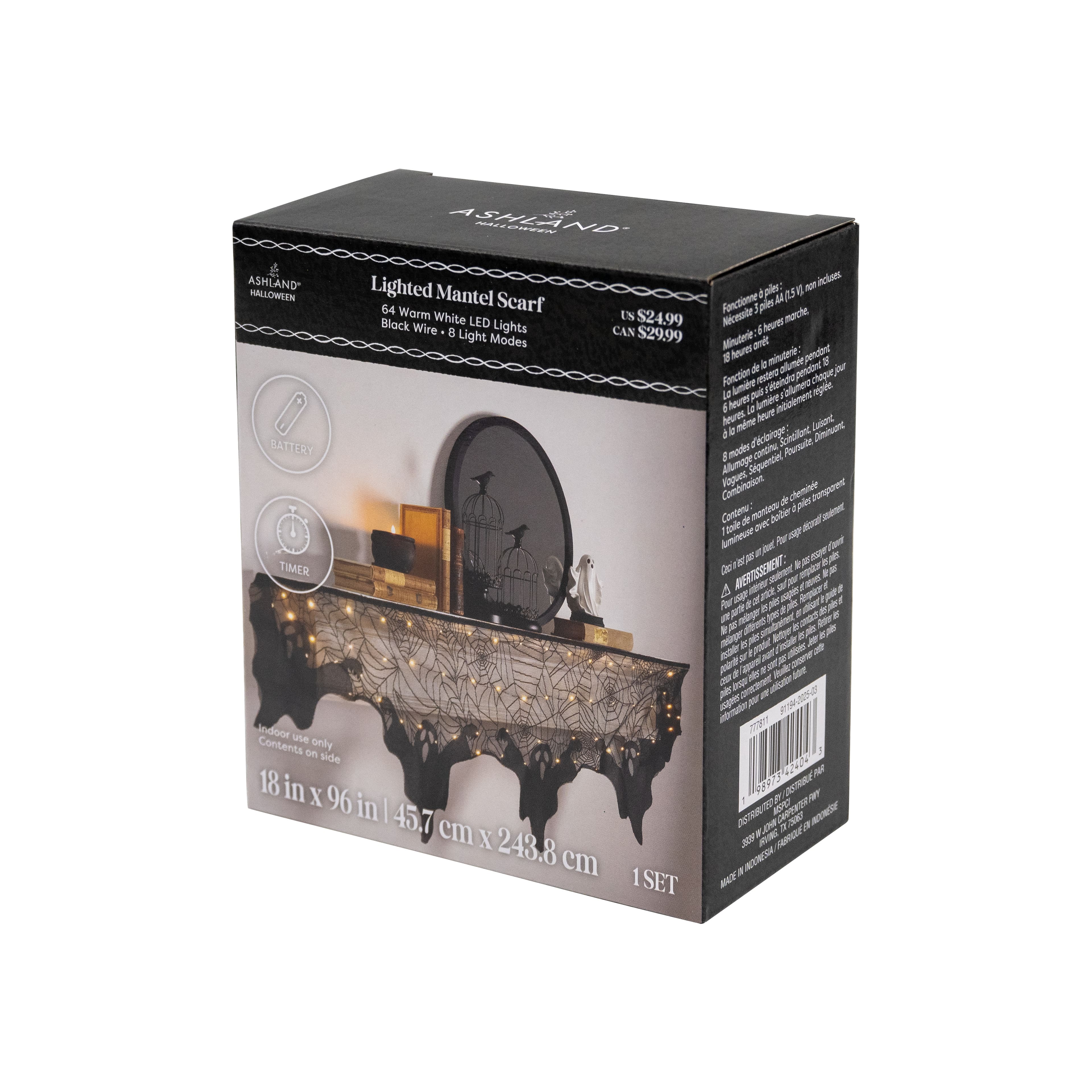 96&#x22; Black Ghost LED Lighted Mantel Scarf by Ashland&#xAE;