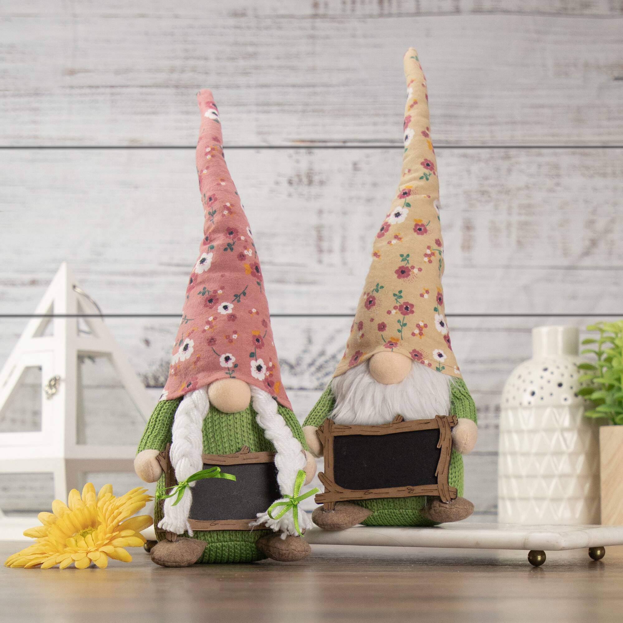 16" Pink Floral Springtime Gnome with Message Board