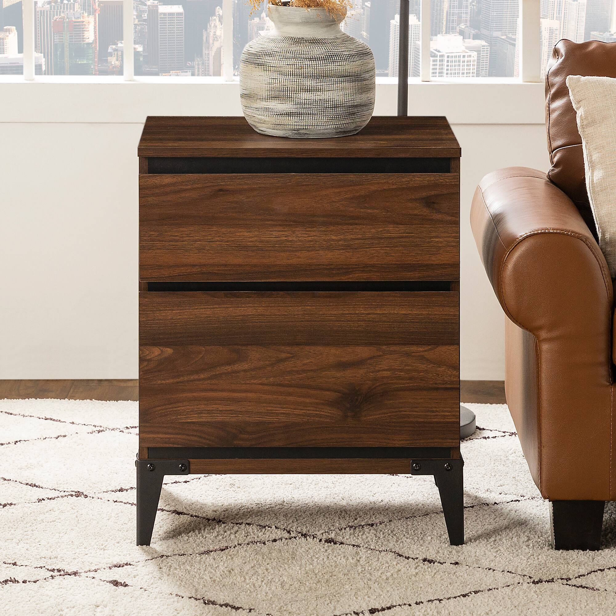 Walker Edison 20" Dark Walnut 2-Drawer Urban Side Table