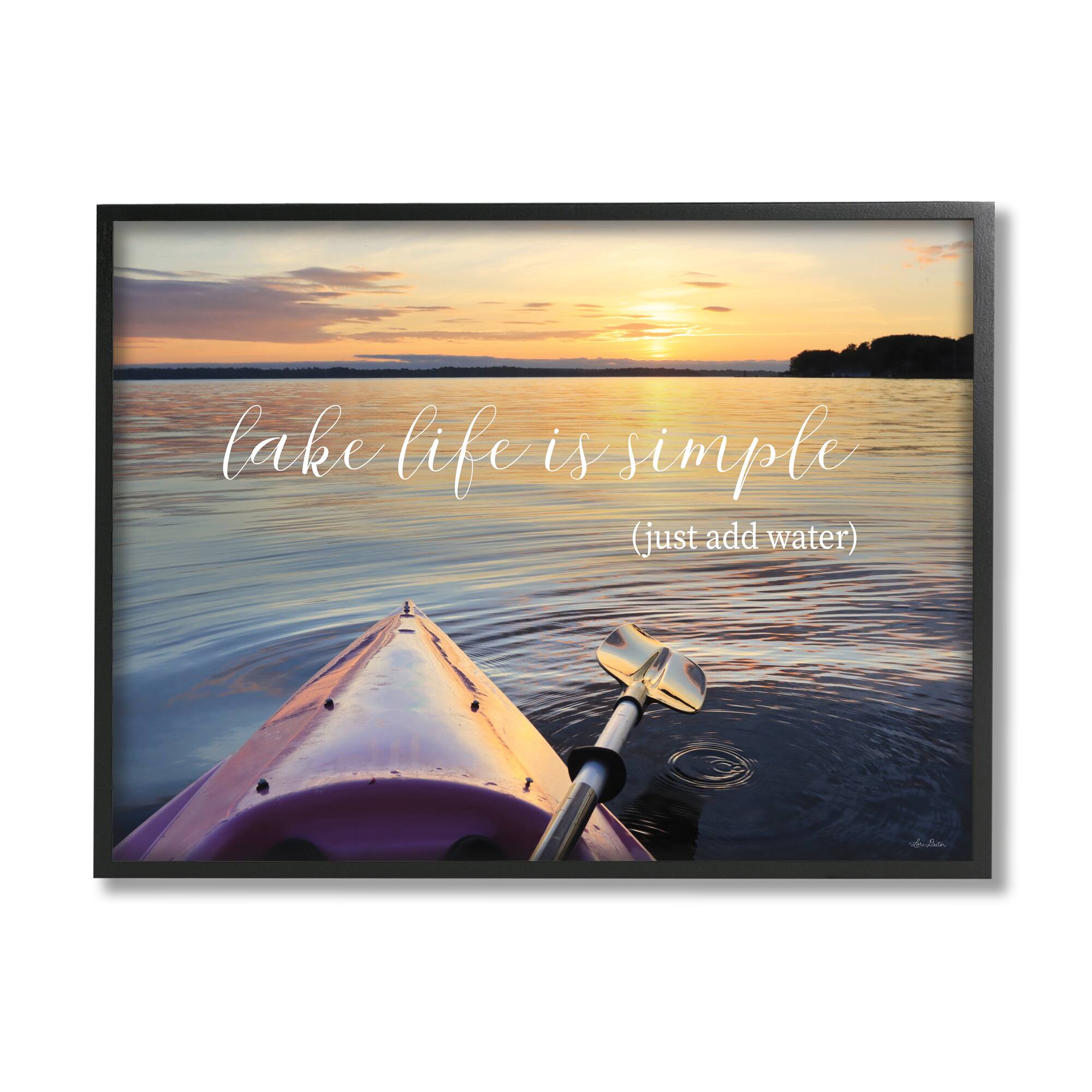 Stupell Industries Lake Life Is Simple Phrase Kayak Boat Sunrise Framed Wall Art