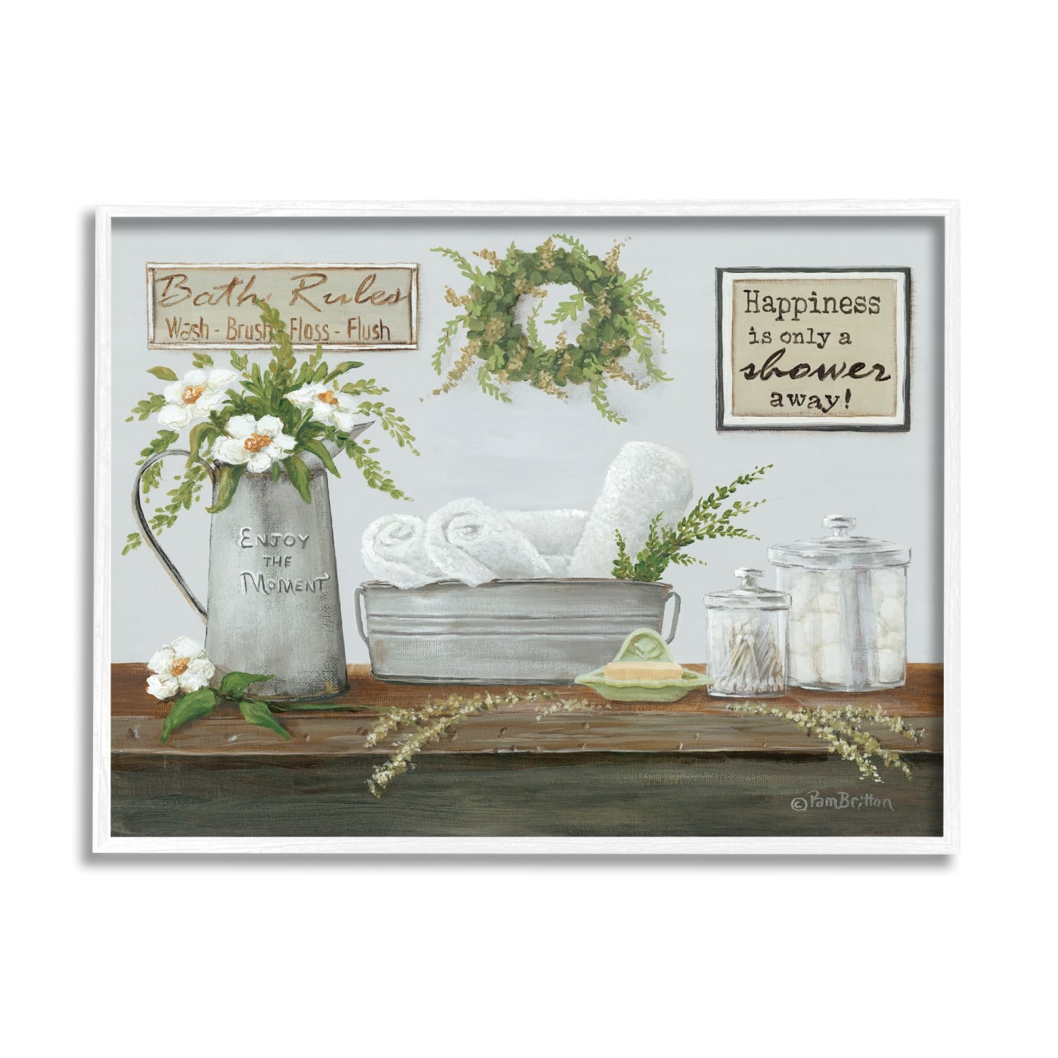 Stupell Industries Farmhouse Bathroom Counter Still Life Motivational Phrases Framed Giclee Art