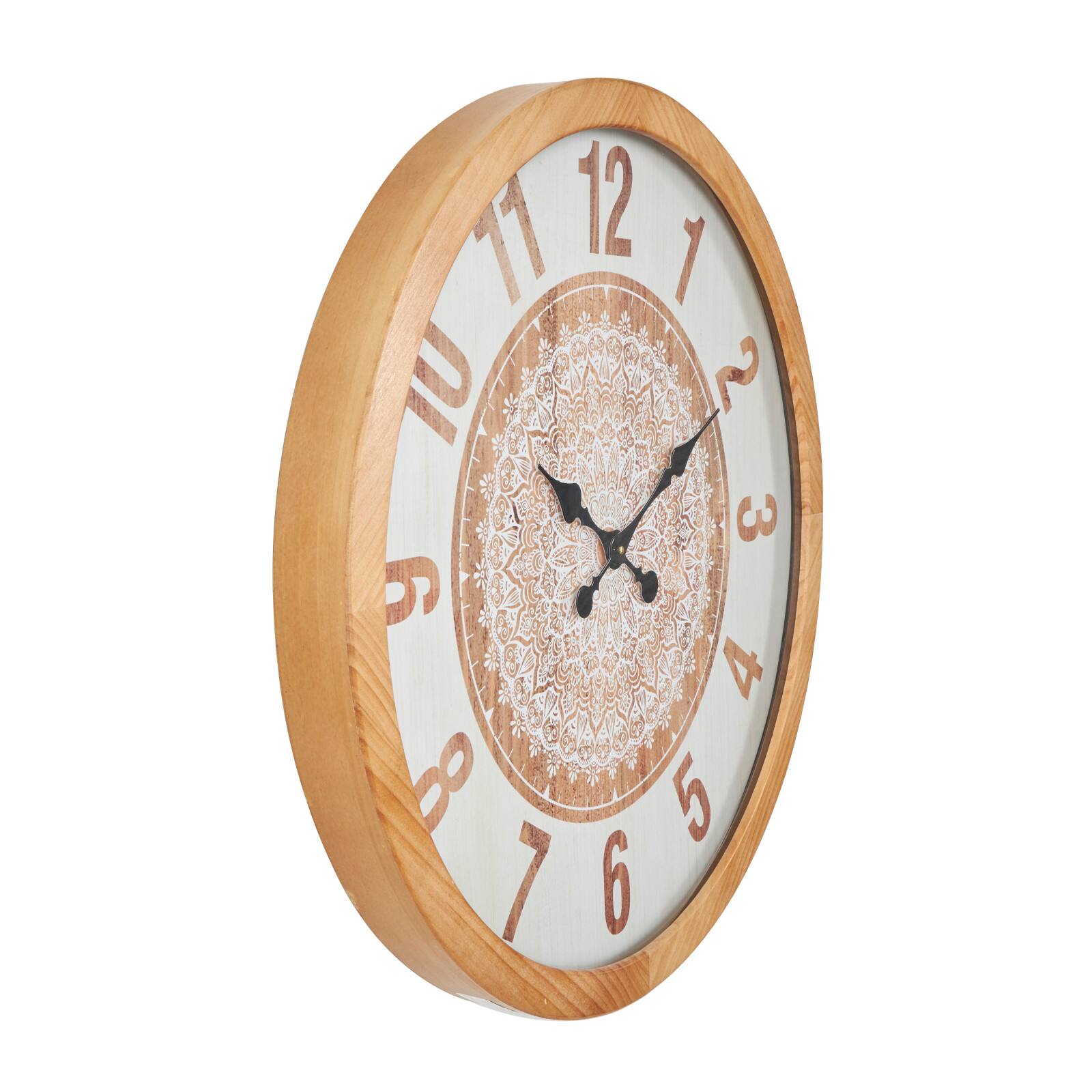 30" Natural Brown & White Mandala Wall Clock
