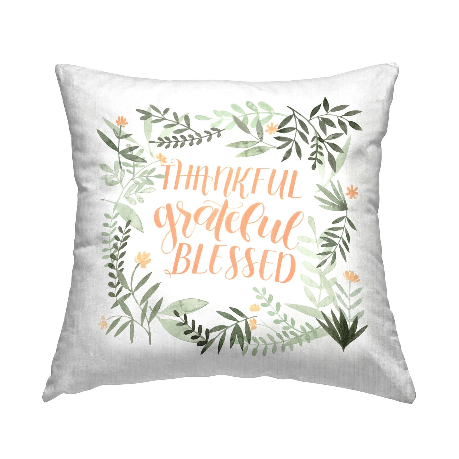 Stupell Industries Thankful Grateful Blessed Calligraphy Botanical Phrase Throw Pillow, 18" x 18"