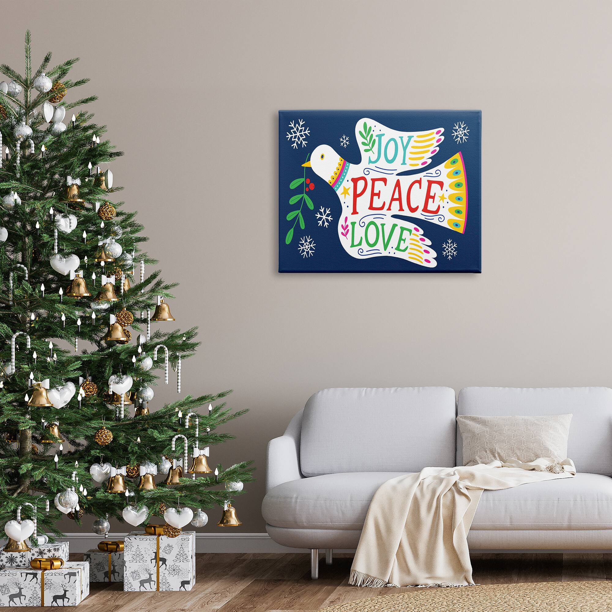 Stupell Industries Joy Peace Love Dove Holly Sprig Canvas Wall Art