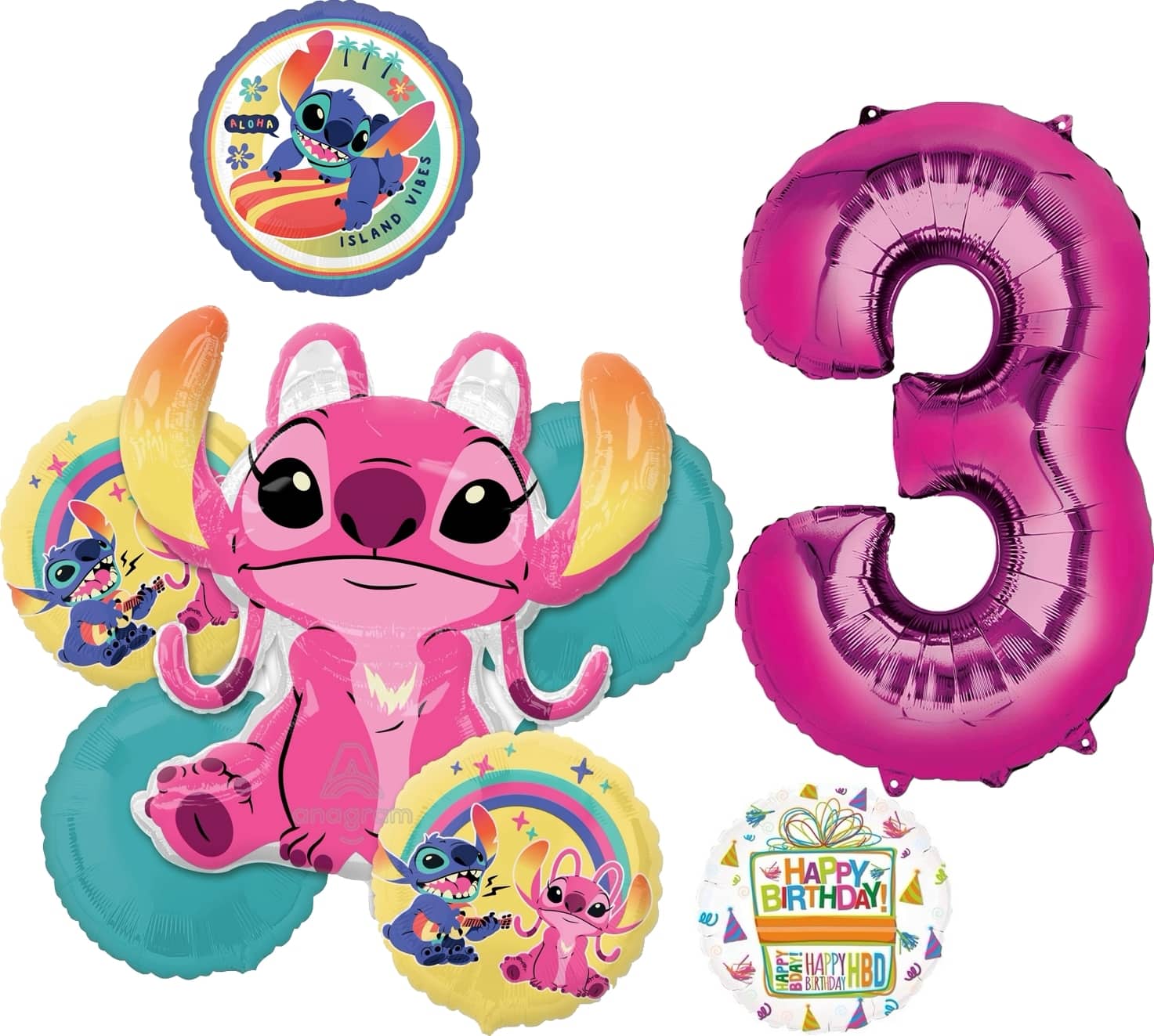 Lilo & Stitch Angel Birthday Foil Balloon Bouquet