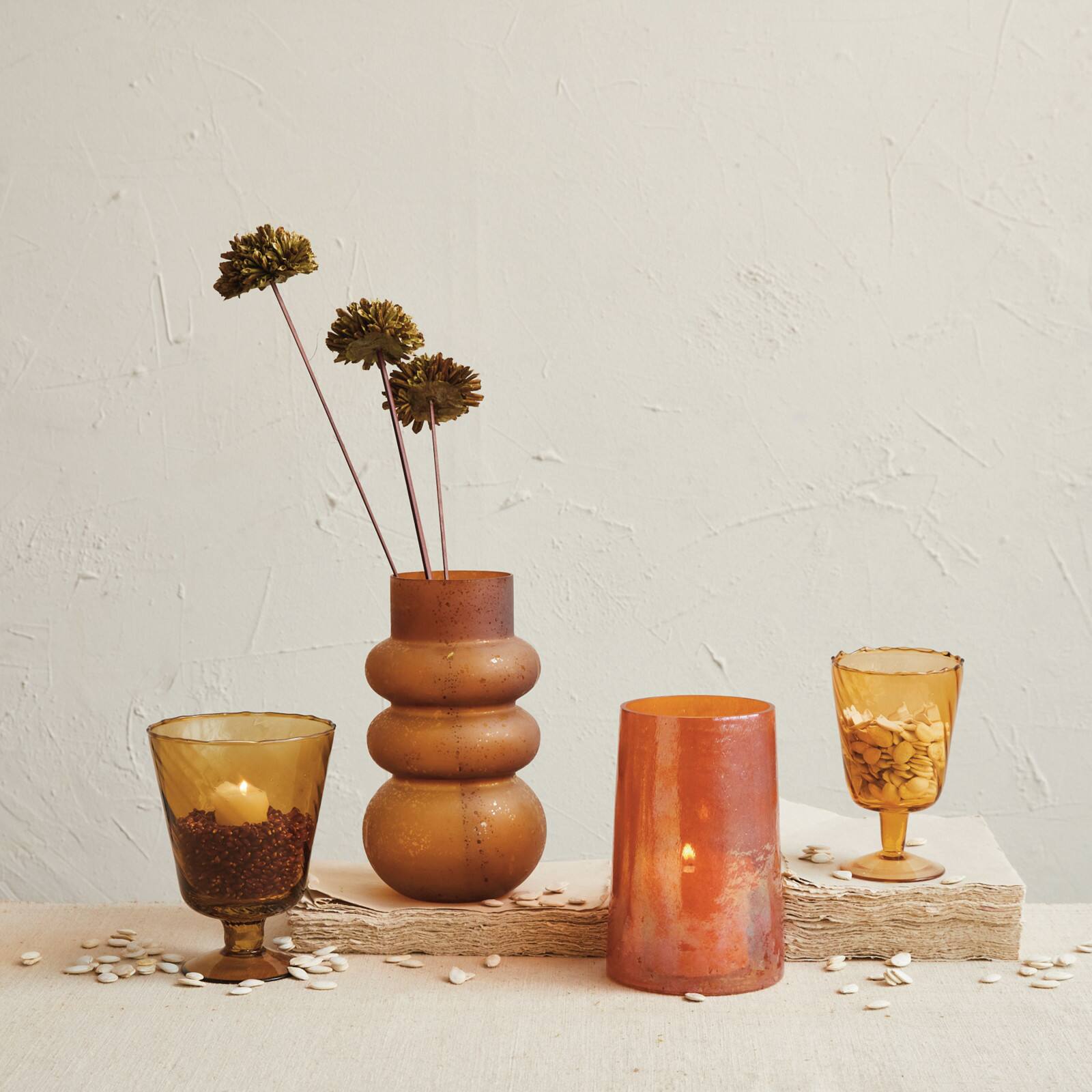 Hello Honey® 8" Orange Iridescent Glass Hurricane Vase