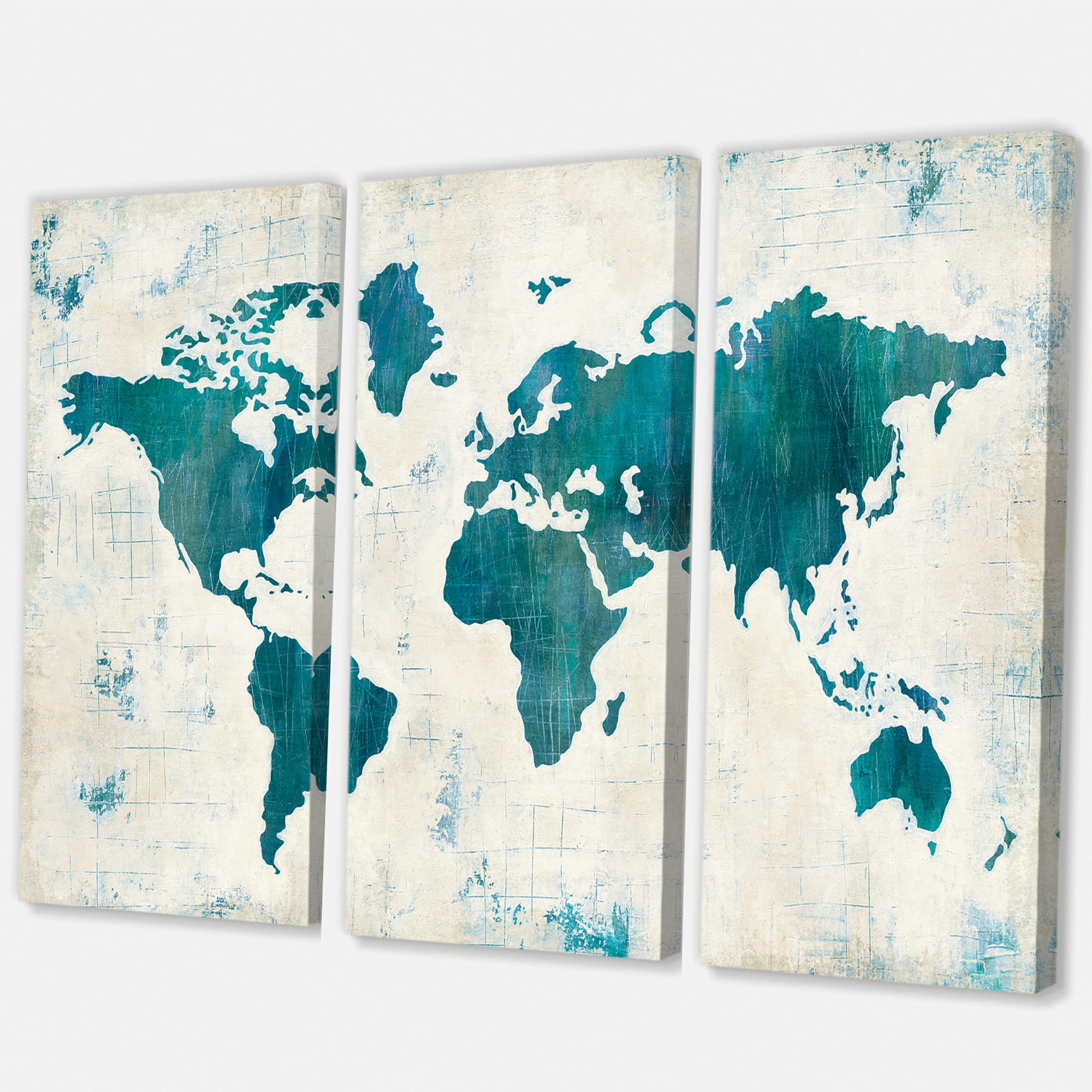 Designart - Discover the World Map in Blue - Traditional Canvas Artwork