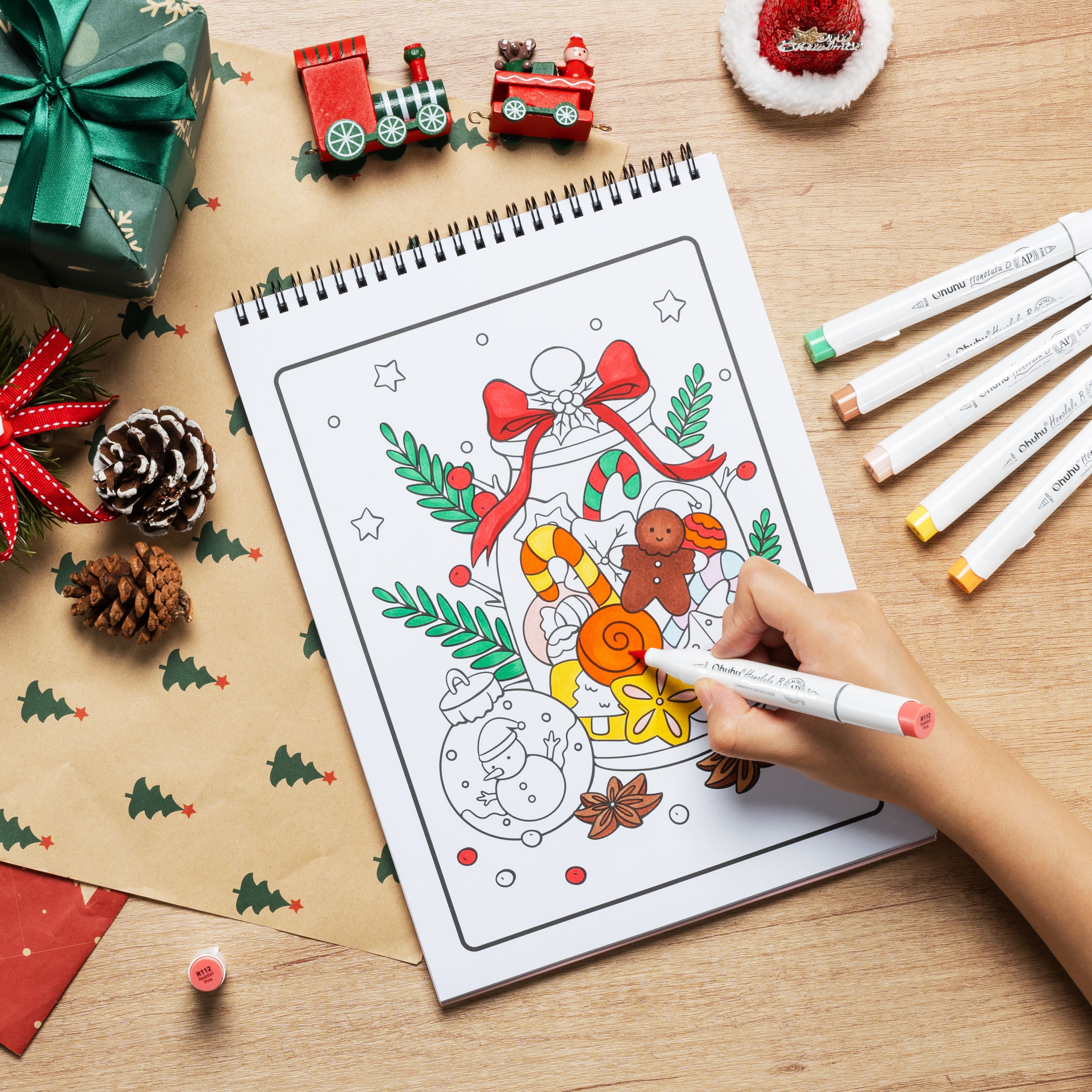 Ohuhu&#xAE; Cozy Holiday Treats Coloring Activity Book &#x26; Premium Markers