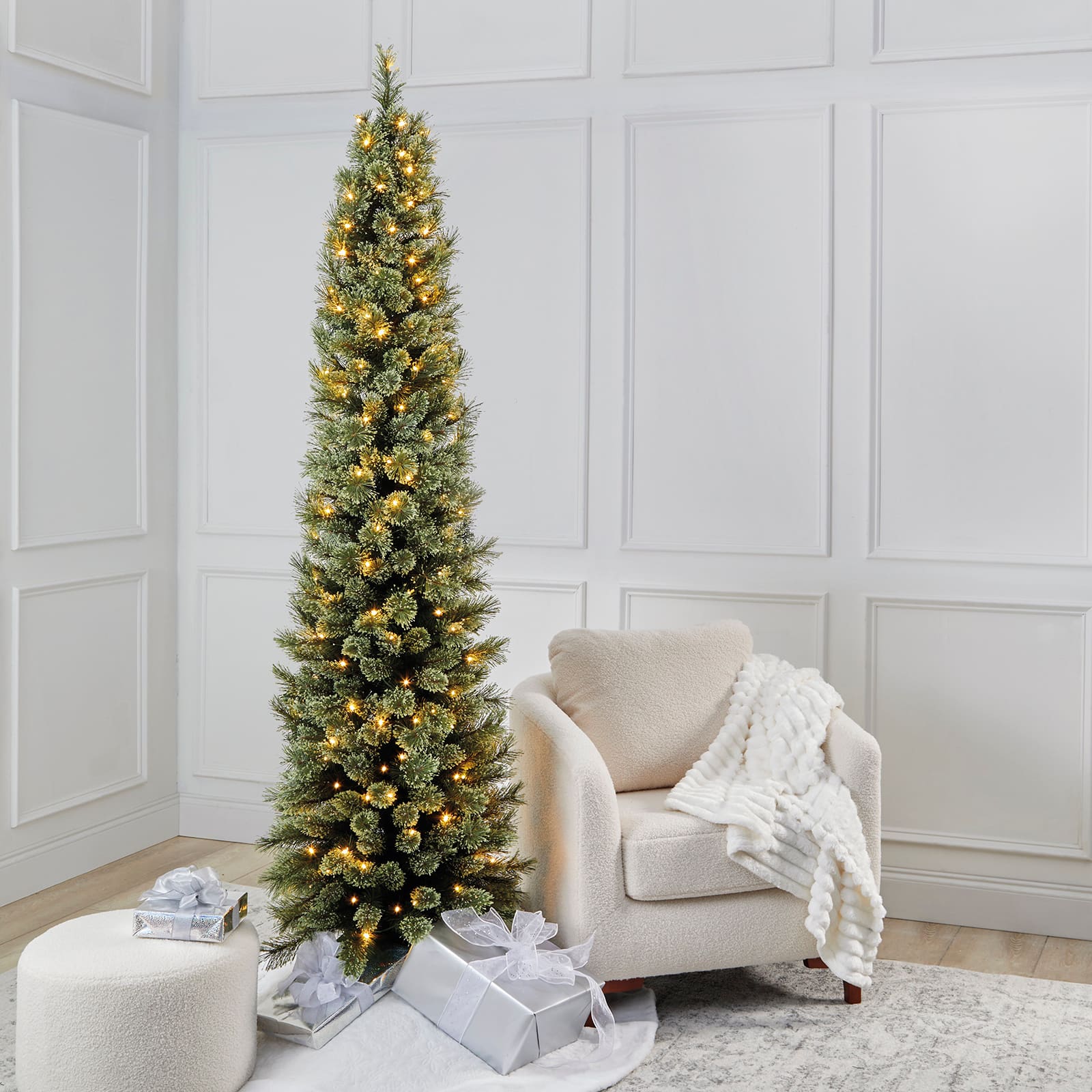 7ft. Pre-Lit Cashmere Pencil Artificial Christmas Tree, Warm White LED Lights by Ashland&#xAE;