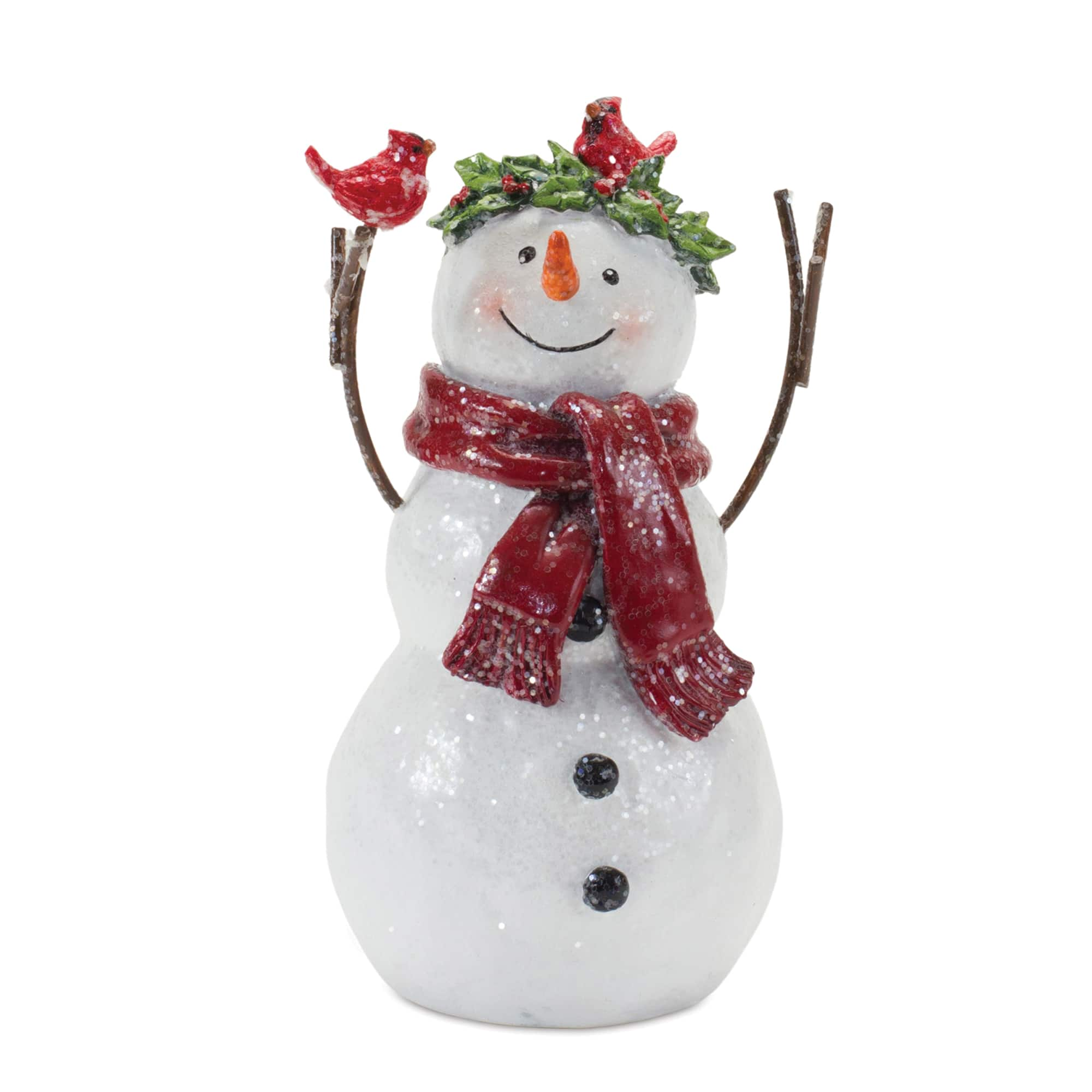 7&#x22; Snowman Figurine with Cardinal Accents Set