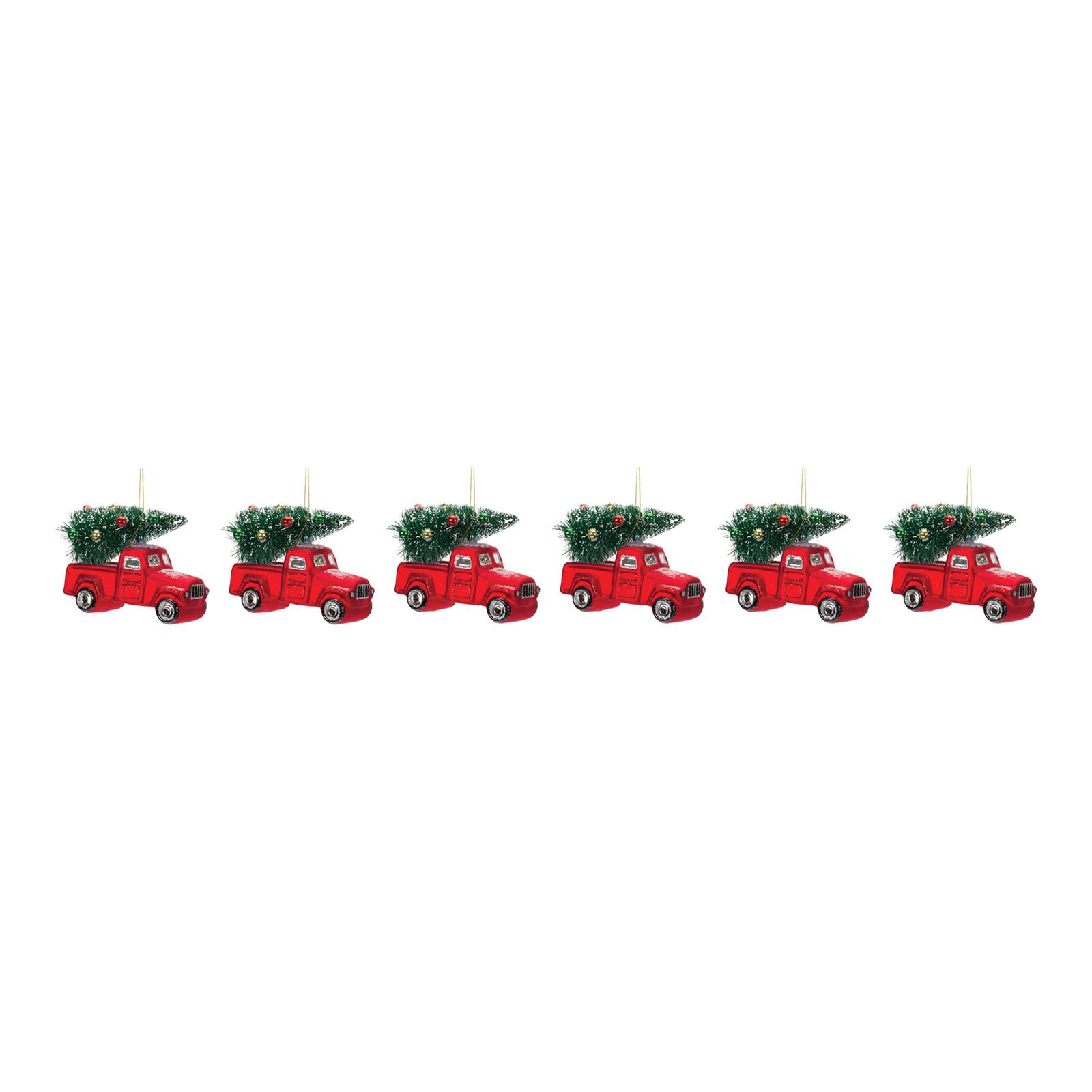 6ct. 4.25&#x22; Glittered Glass Pickup Truck Ornament Set