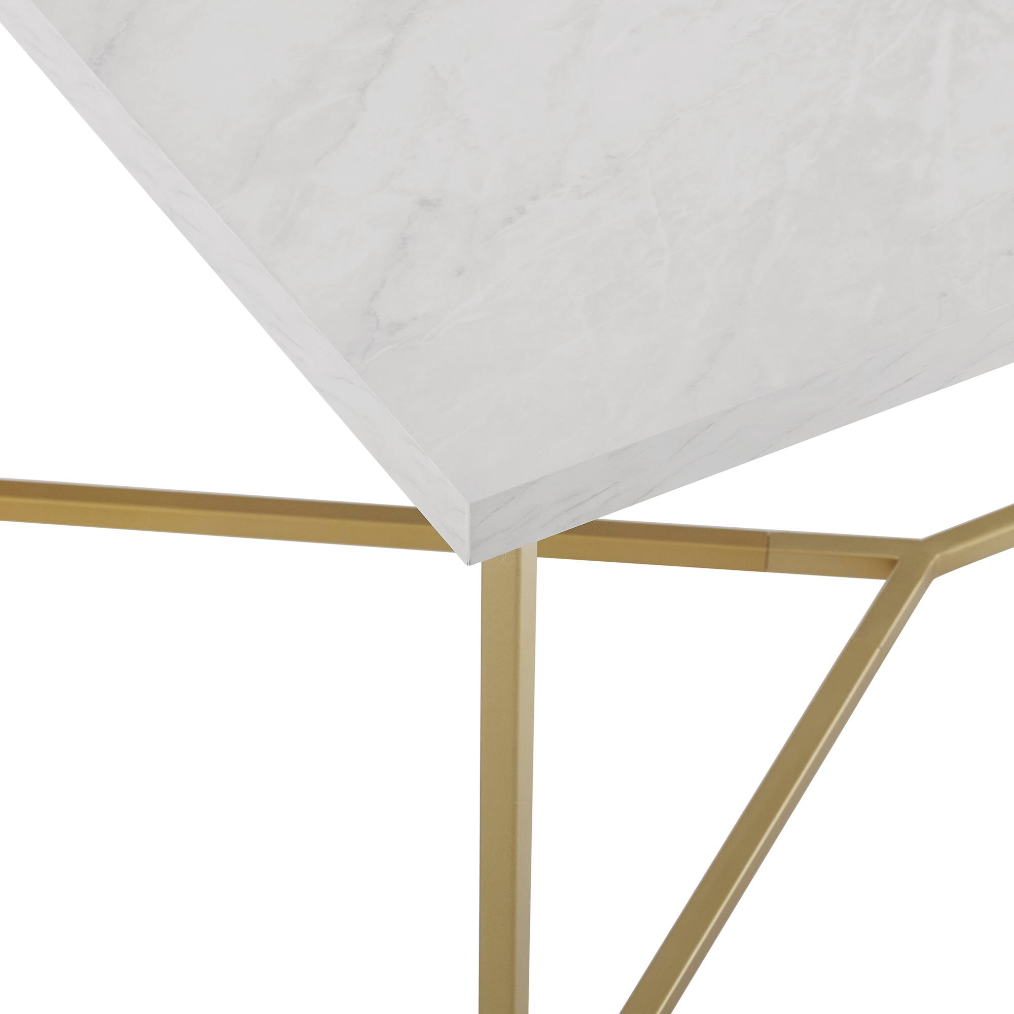 Luxe 42&#x22; Faux White Marble &#x26; Gold Y Leg Modern Glam Coffee Table