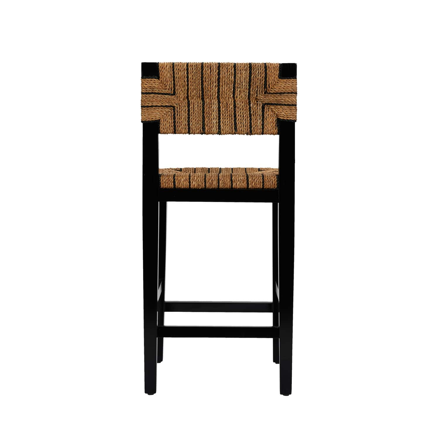 Willowbrook 3ft. Black Mahogany Solid Wood &#x26; Natural Woven Seagrass Rope Stool