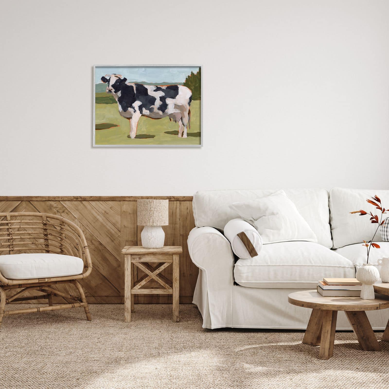 Stupell Industries Dairy Farm Cow Grazing Country Cattle Traditional Painting Framed Wall Art