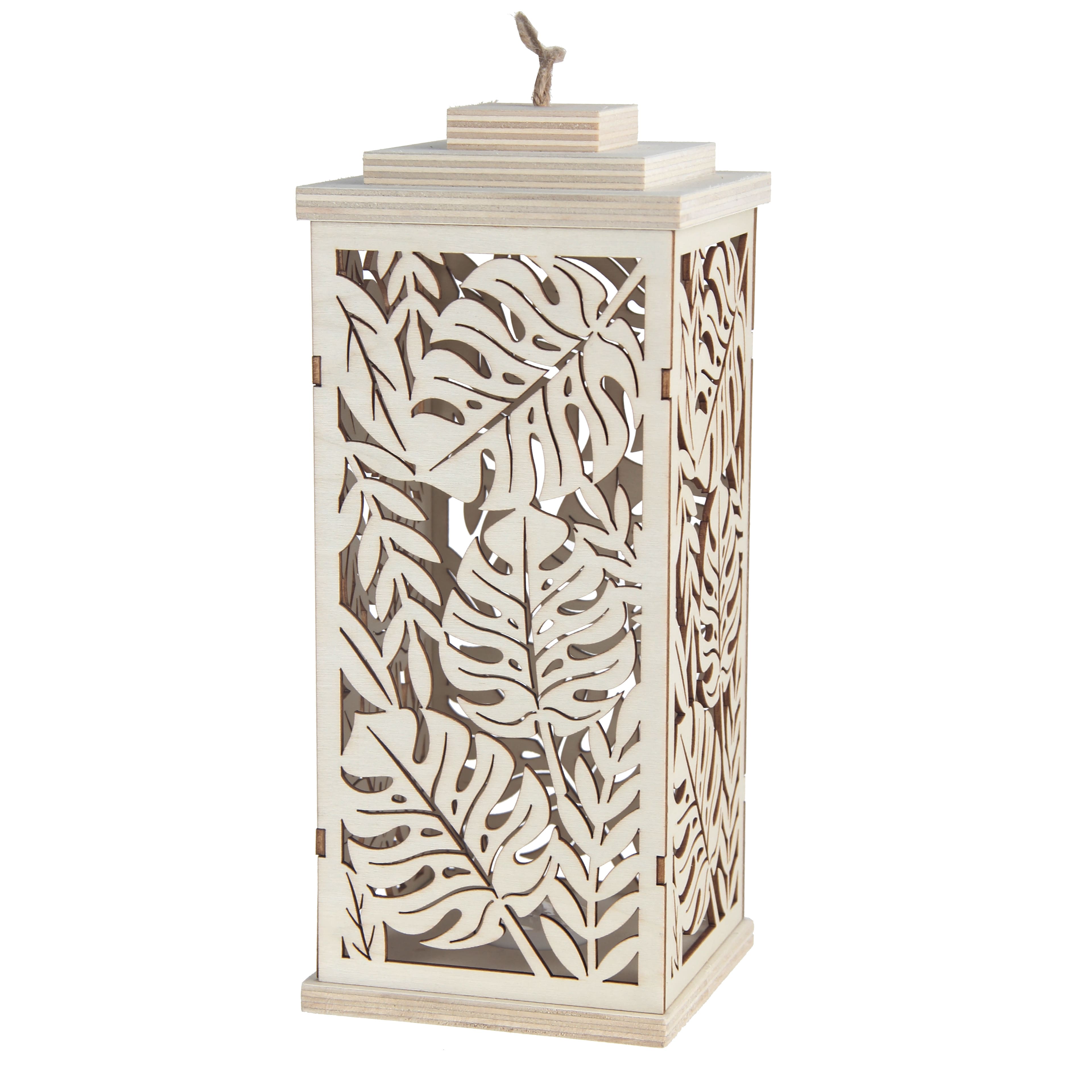 10&#x22; Leaf DIY LED Wood Lantern D&#xE9;cor by Make Market&#xAE;