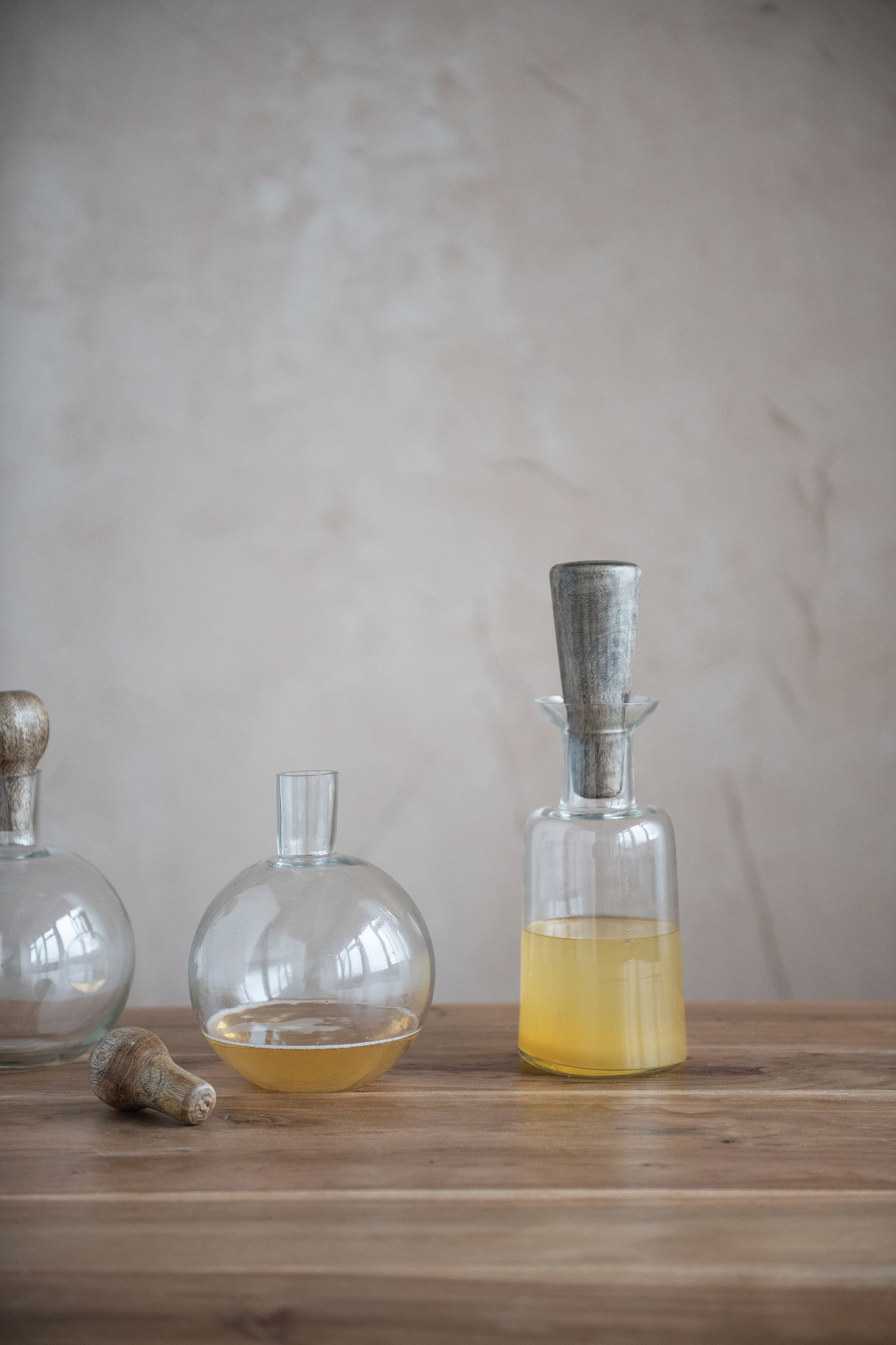 Hello Honey® 10" Glass Wine Decanter with Mango Wood Stopper & Spherical Base