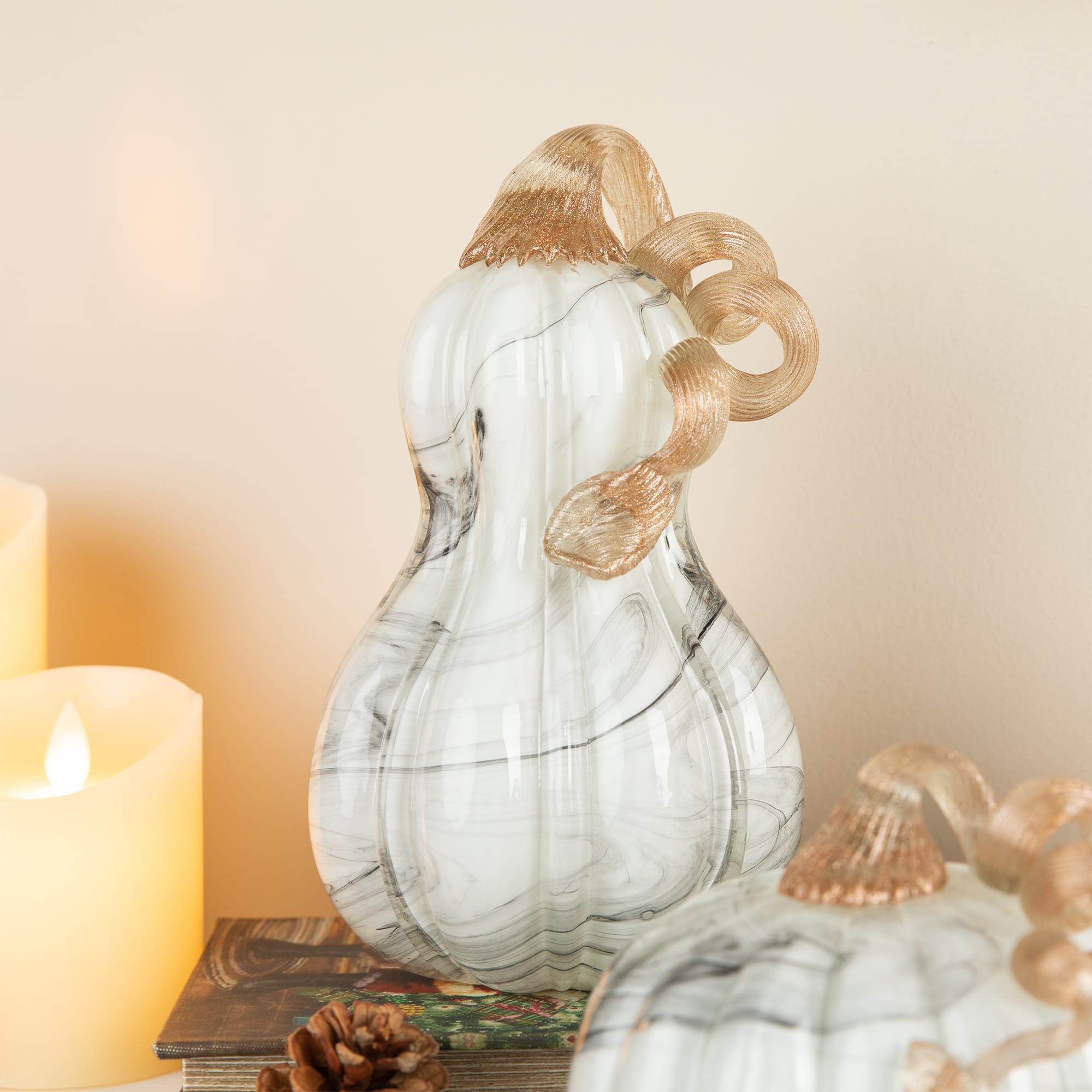 Glitzhome® Gray Marble Glass Pumpkin & Gourd Set