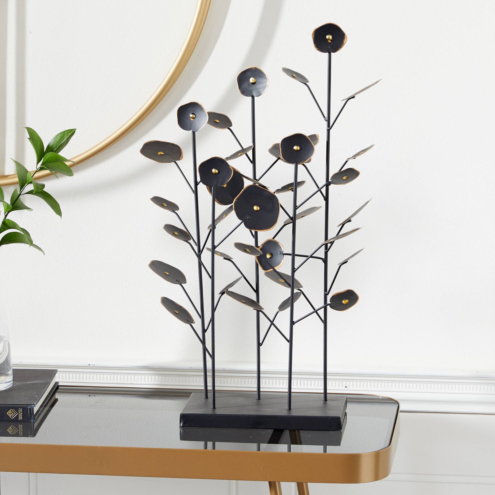 21" Black Metal Contemporary Nature Sculpture