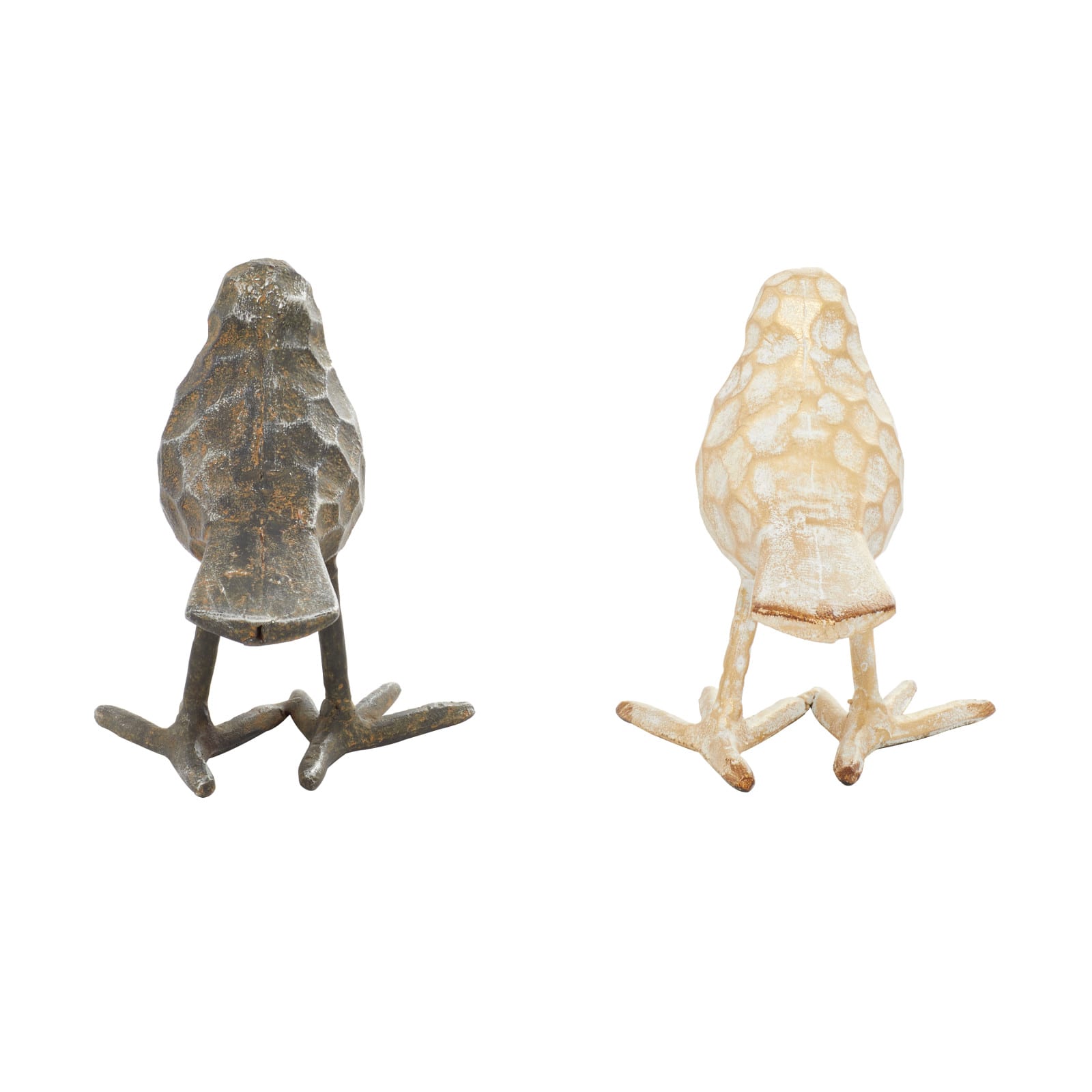Set of 2 Gold Metal Farmhouse Bird Sculpture, 5" x 6"