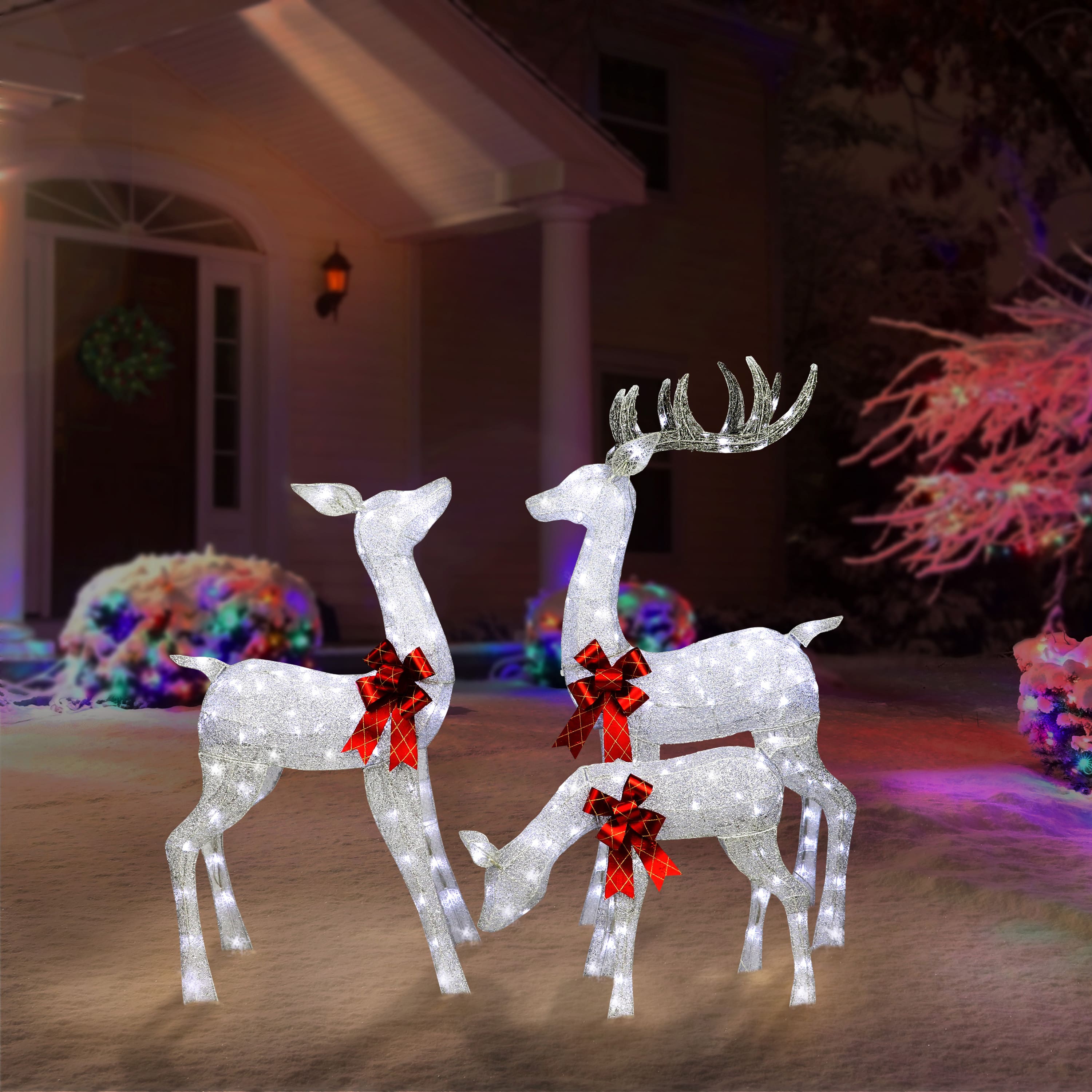 6 Pack: Outdoor Pre-Lit Silver Deer Family Set