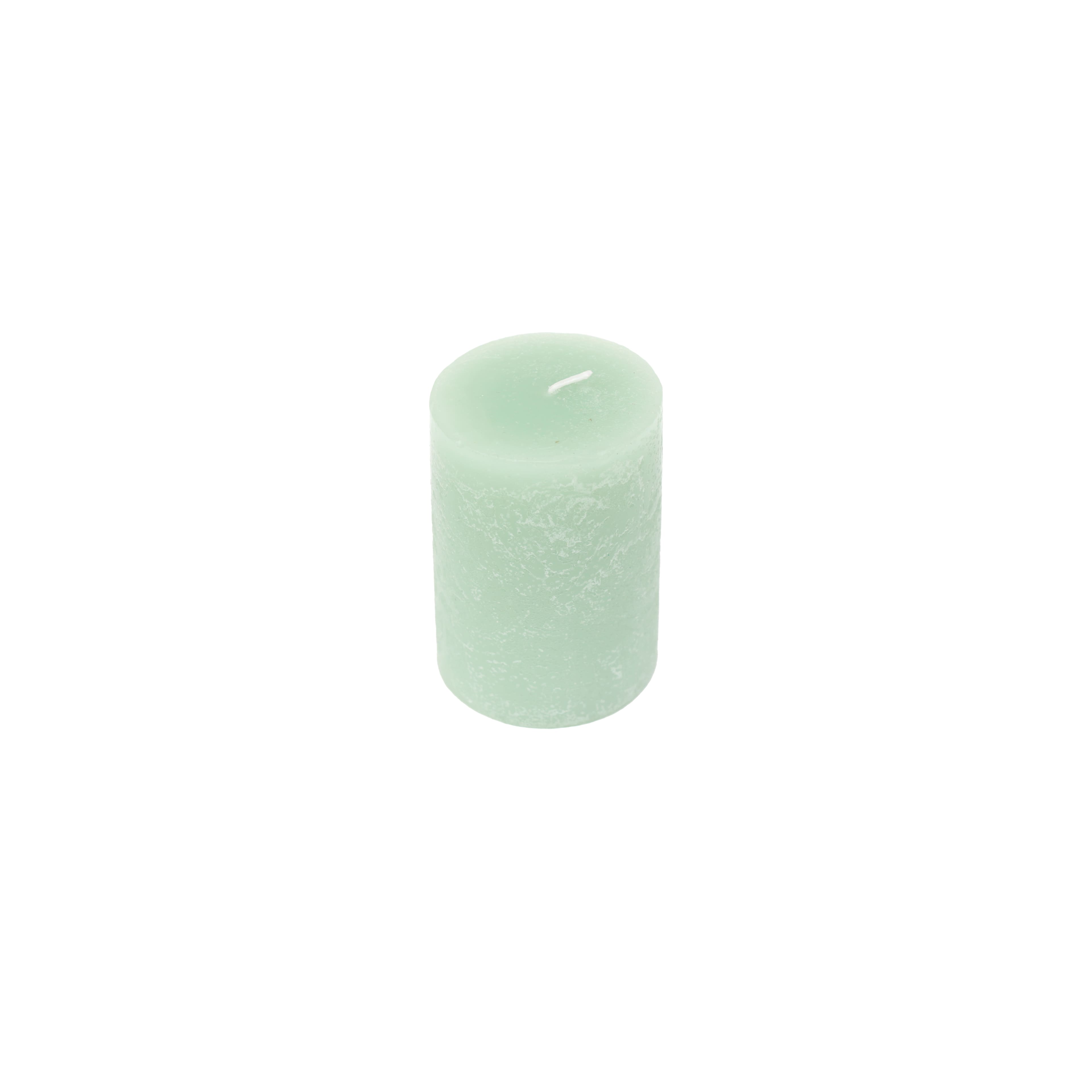 Basic Elements&#x2122; 2&#x22; x 3&#x22; Bergamot &#x26; Tonka Scented Light Green Distressed Pillar Candle by Ashland&#xAE;