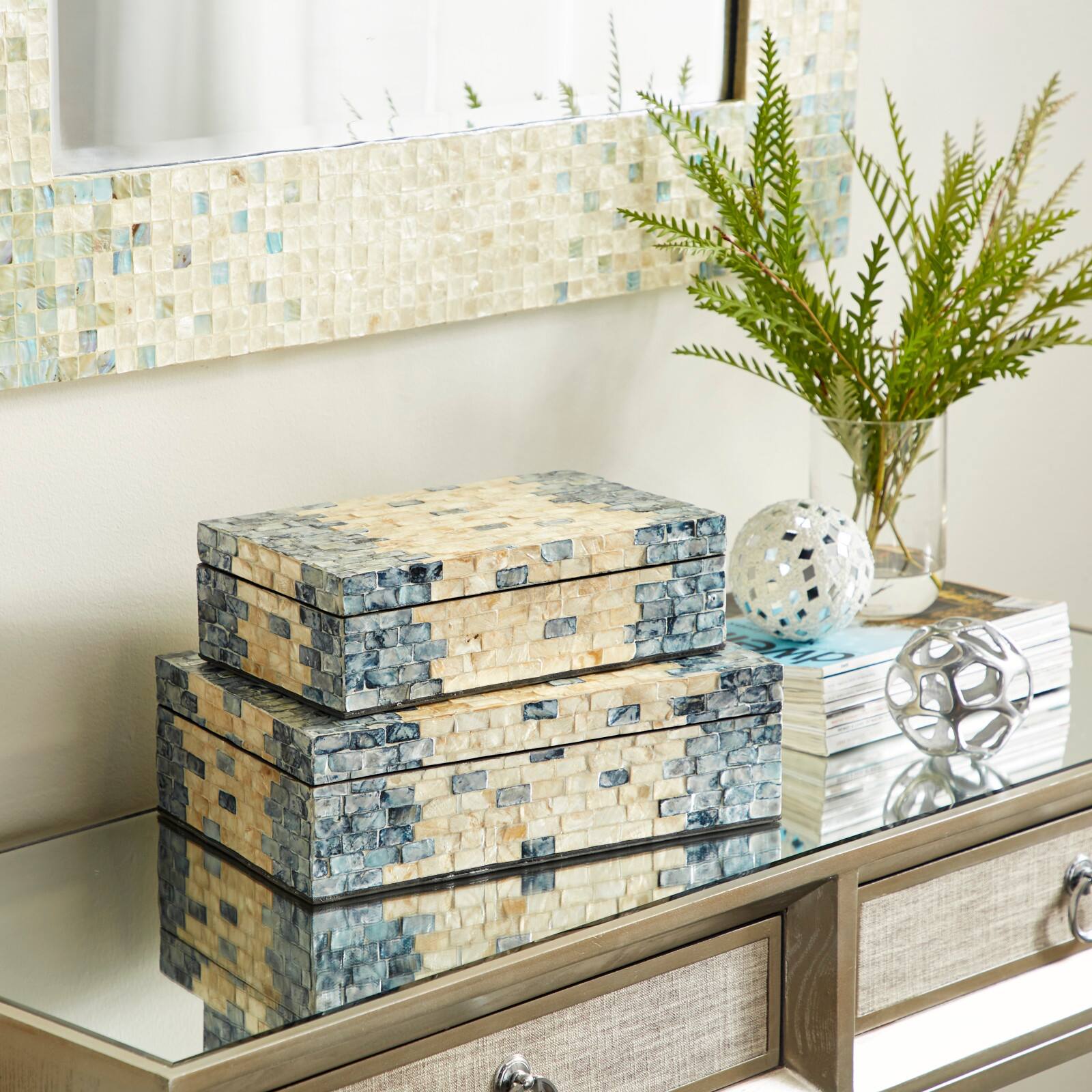 Tan &#x26; Blue Wood Coastal Box Set