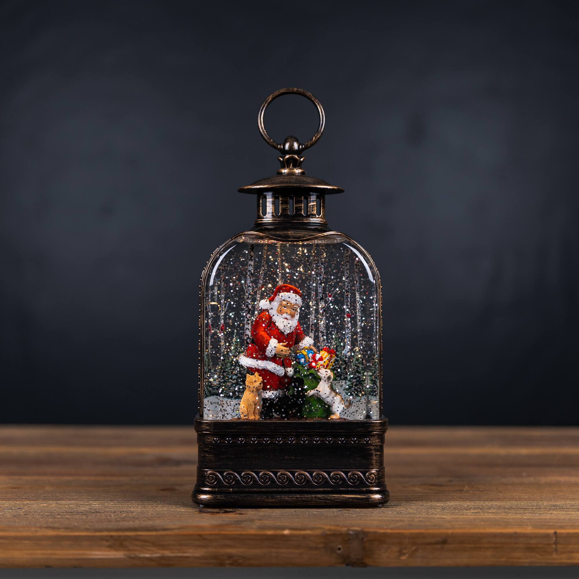 11.25" LED Snow Globe Lantern with Santa and Dog