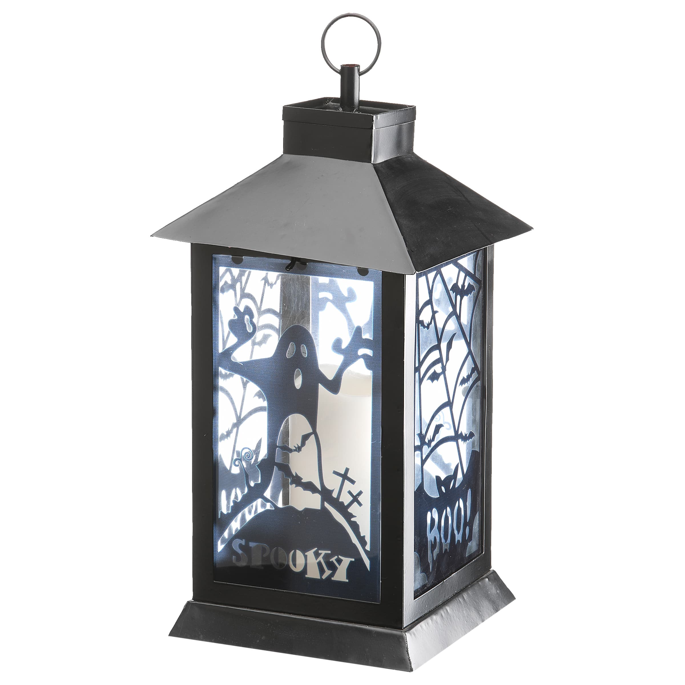 16&#x22; Black Halloween Ghost Lantern