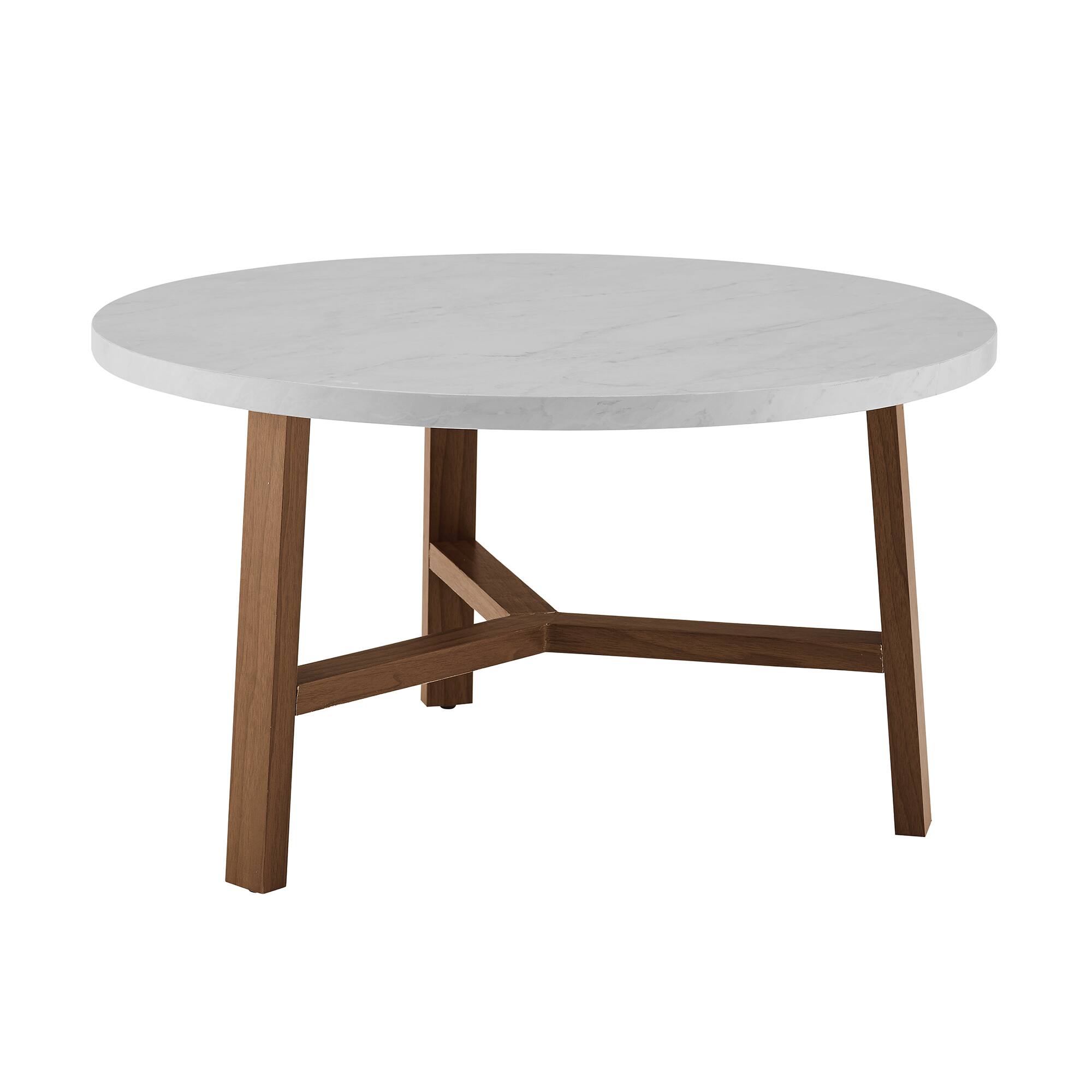 Faux White Marble &#x26; Acorn Mid-Century Modern Round Coffee Table
