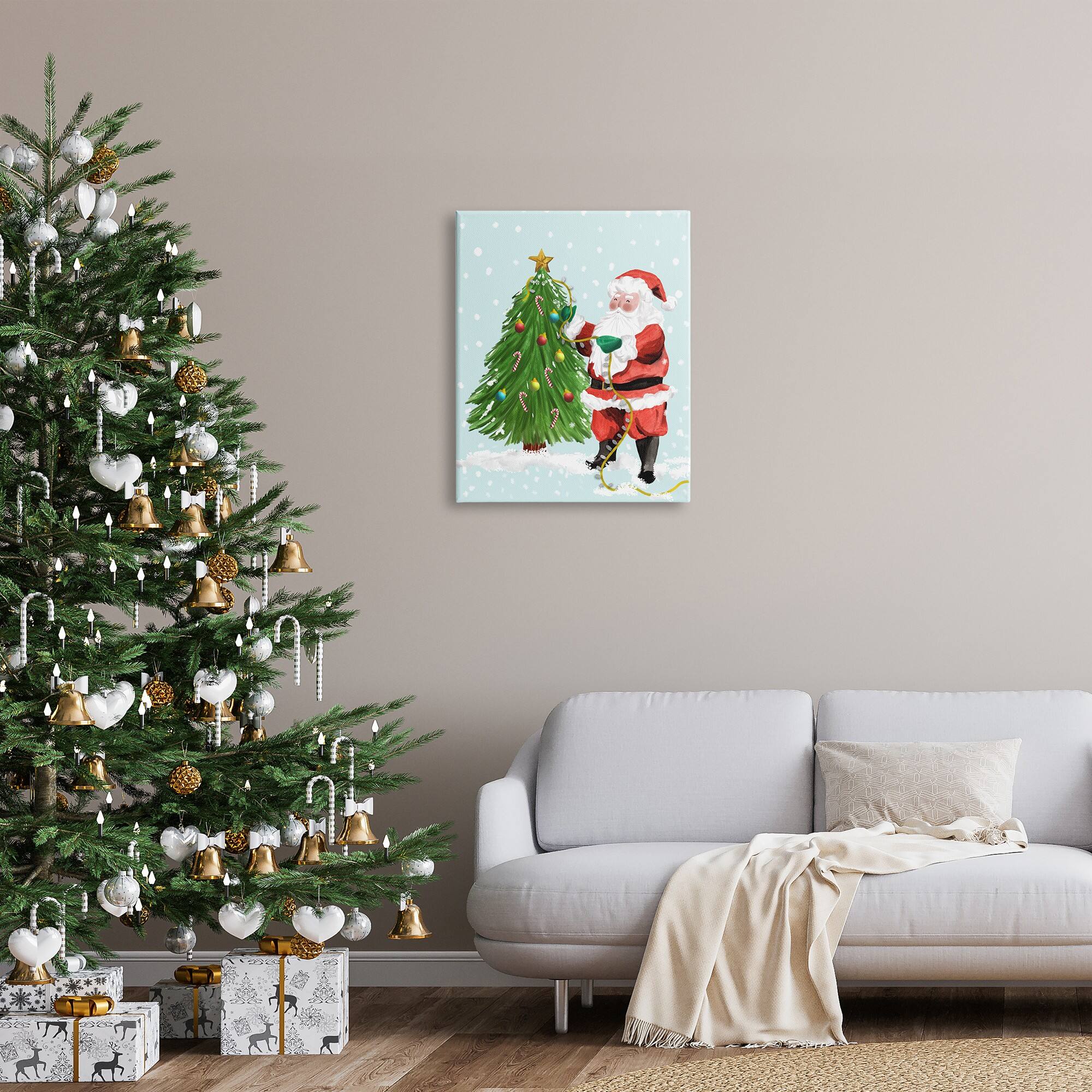 Stupell Industries Snowy Santa Claus Tree Scenery Canvas Wall Art