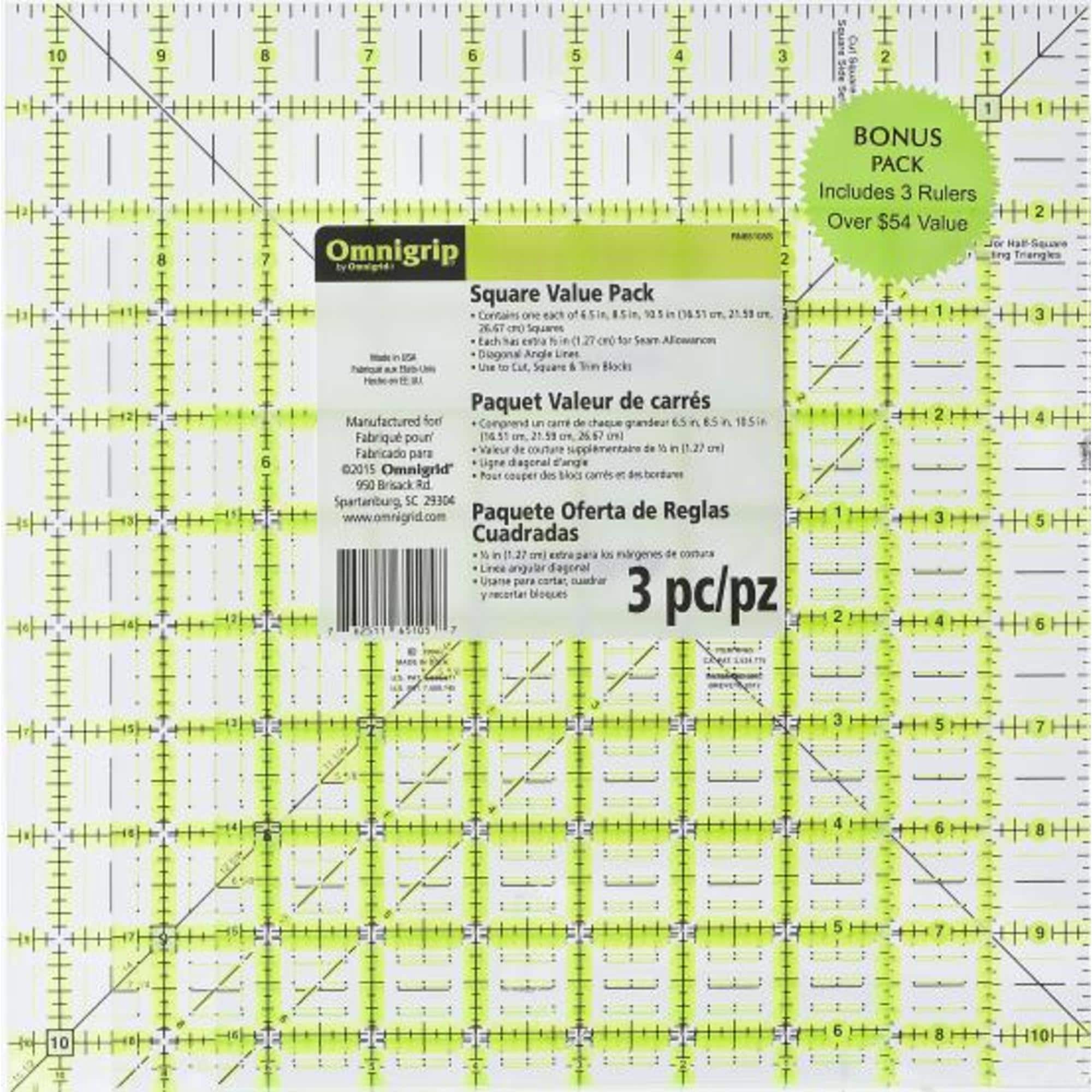 Omnigrip® by Omnigrid® Non-Slip Square Quilting Rulers Combo Pack