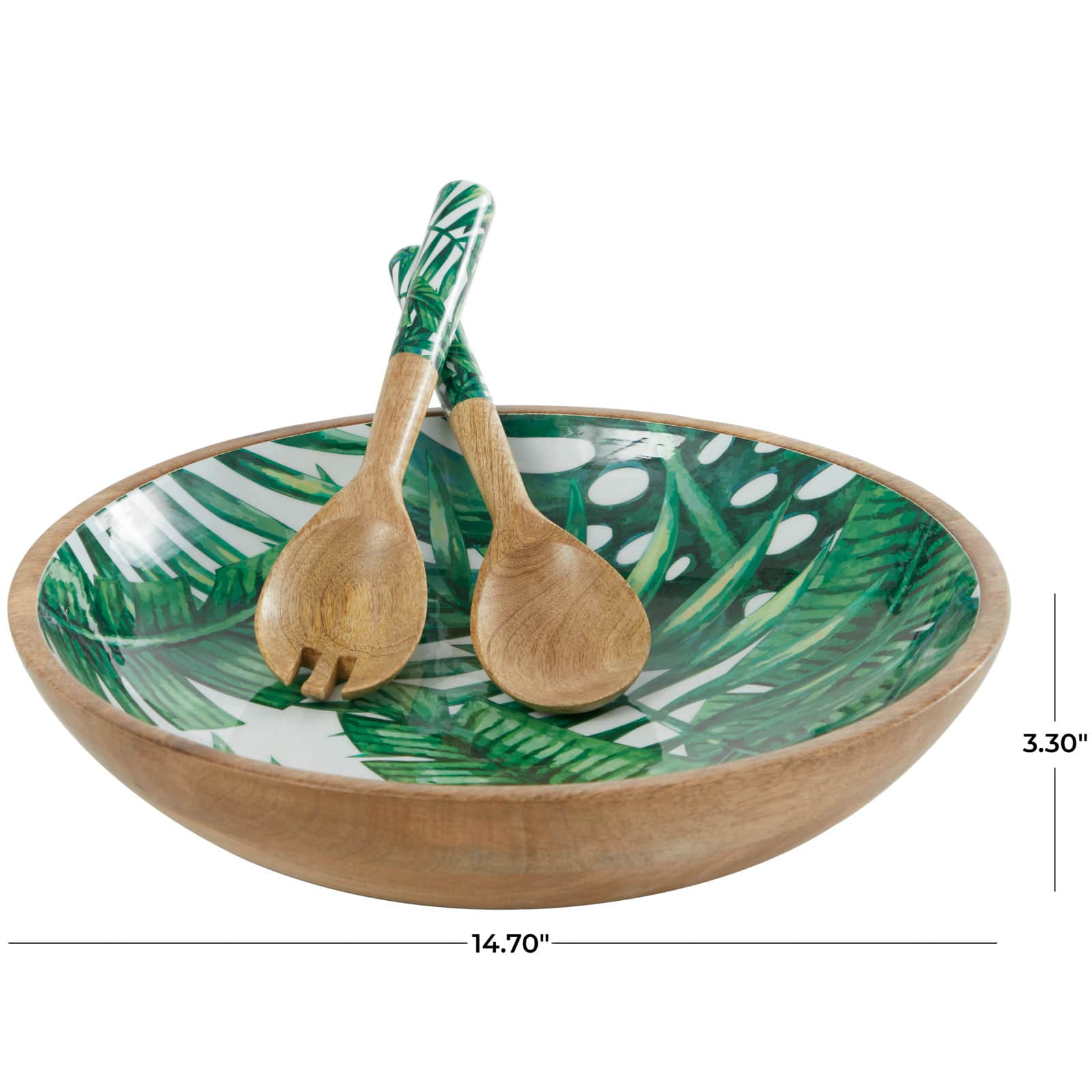 Mango Wood Decorative Bowl with Serving Utensils Set