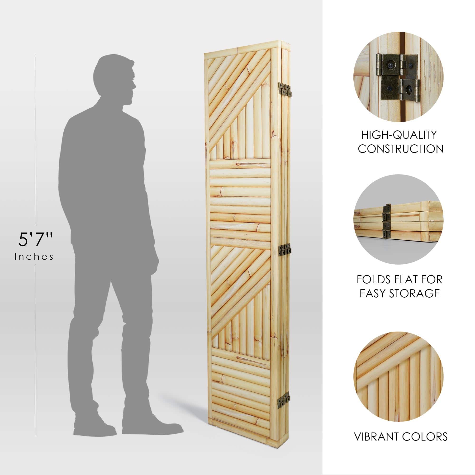 American Art Decor&#x2122; 6ft. Double-Sided 4-Panel Bamboo Pattern Print Portable Canvas Room Divider