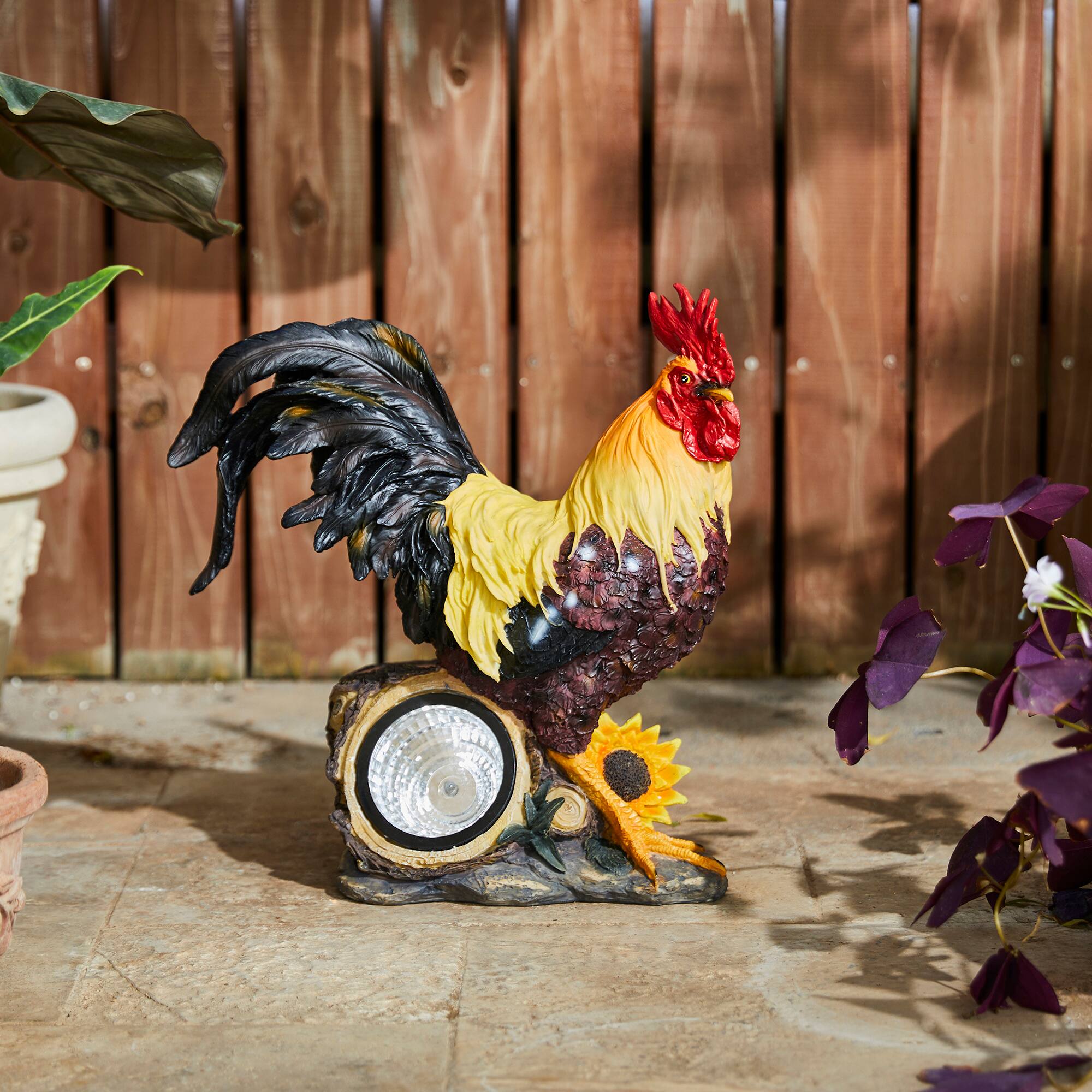 Glitzhome® 13.75" Solar Powered Vibrant Rooster Garden Statue