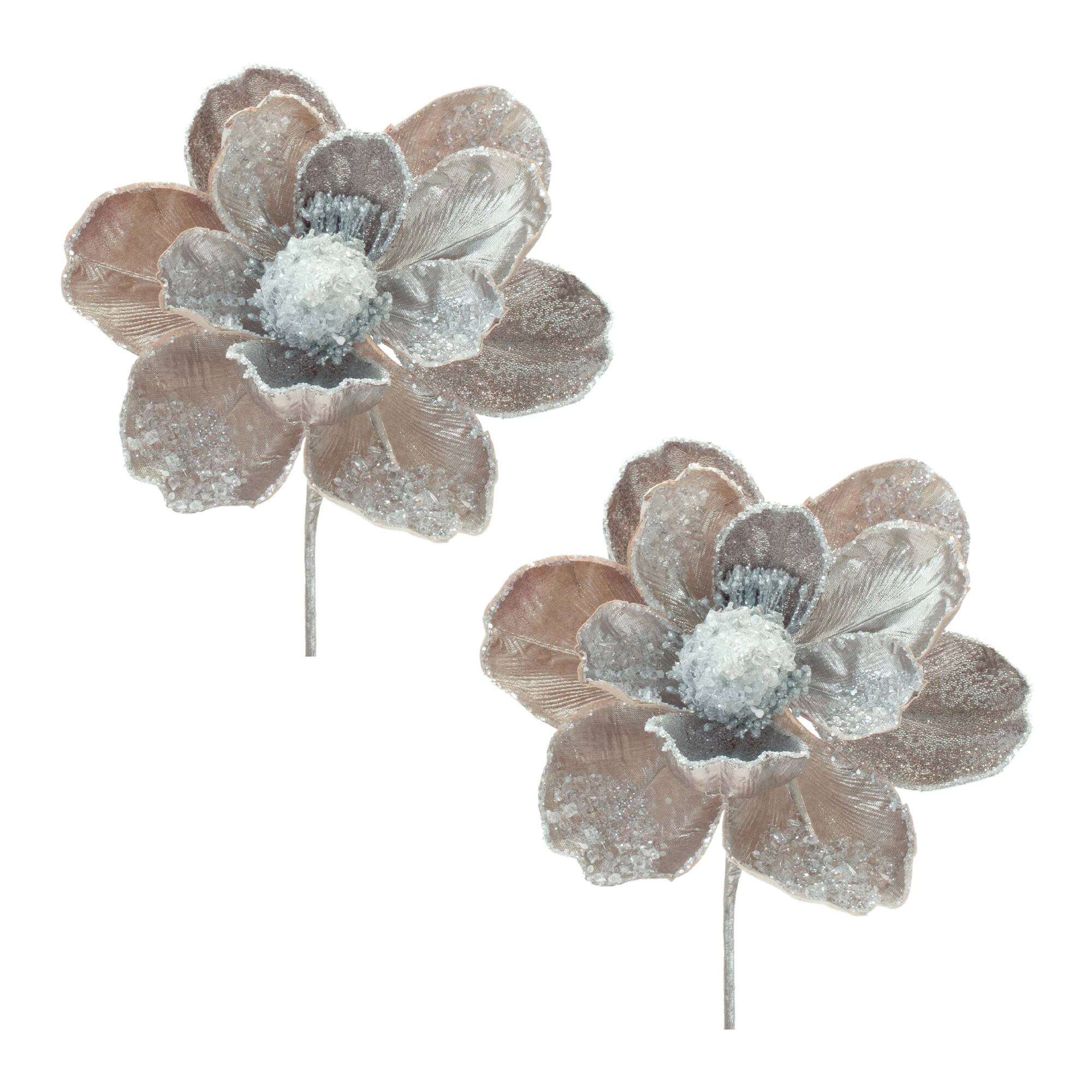 28" Beaded Velvet Magnolia Flower Stems, 2ct.