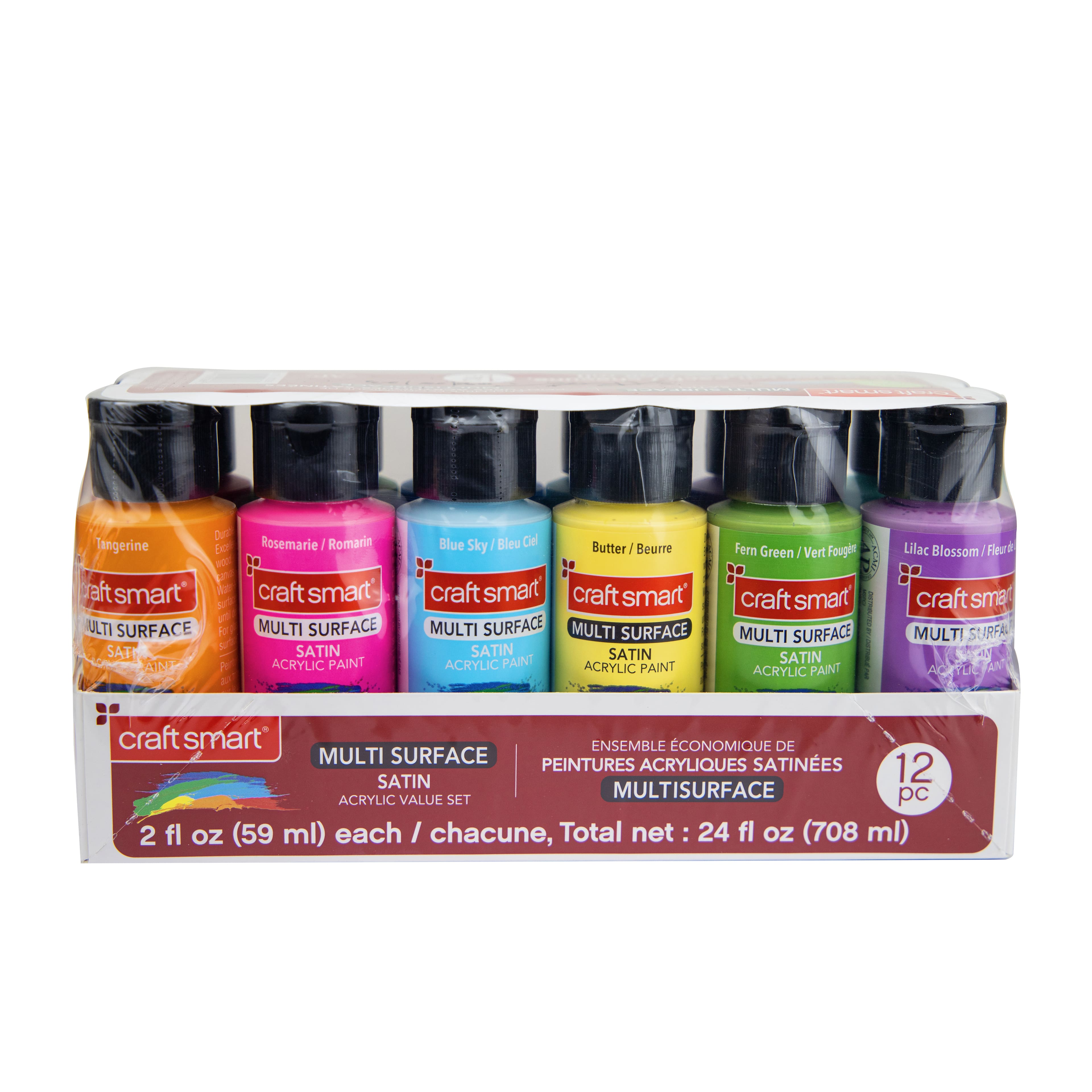 6 Packs: 12 ct. (72 total) Bright Colors Premium Satin Acrylic Set by Craft Smart&#xAE;