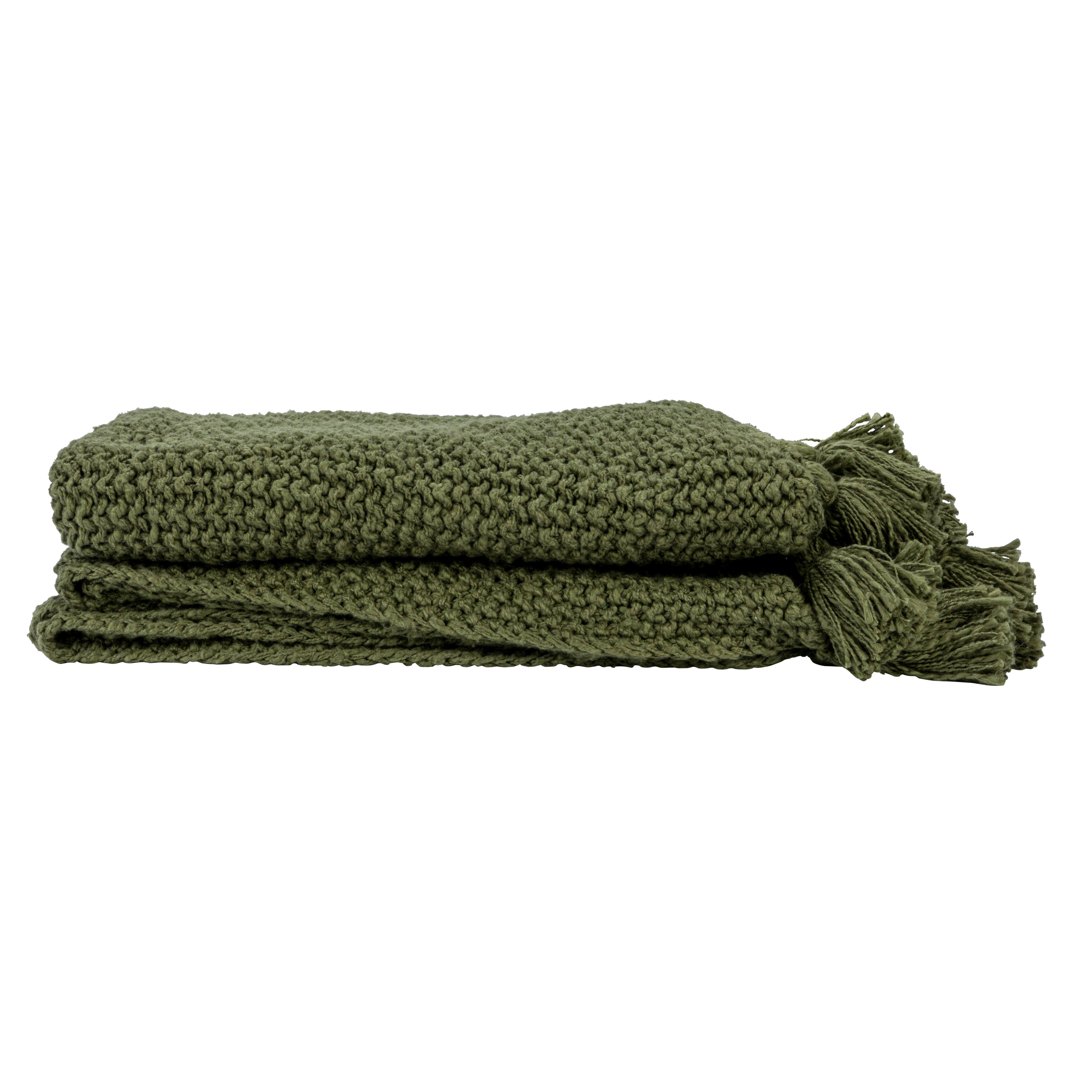 Hello Honey® Olive Green Knit Throw Blanket with Tassels