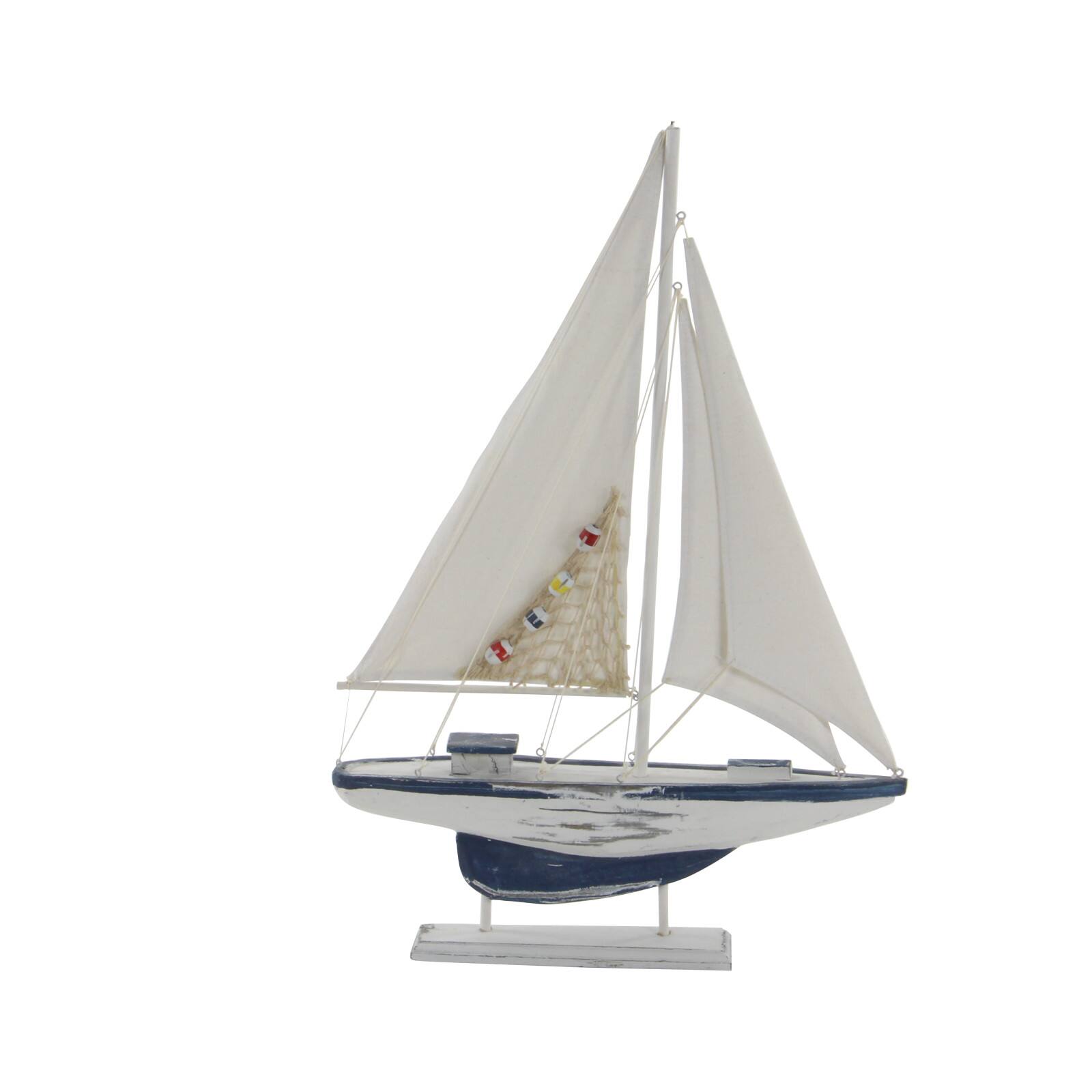 White Wood Coastal Sail Boat Sculpture Set