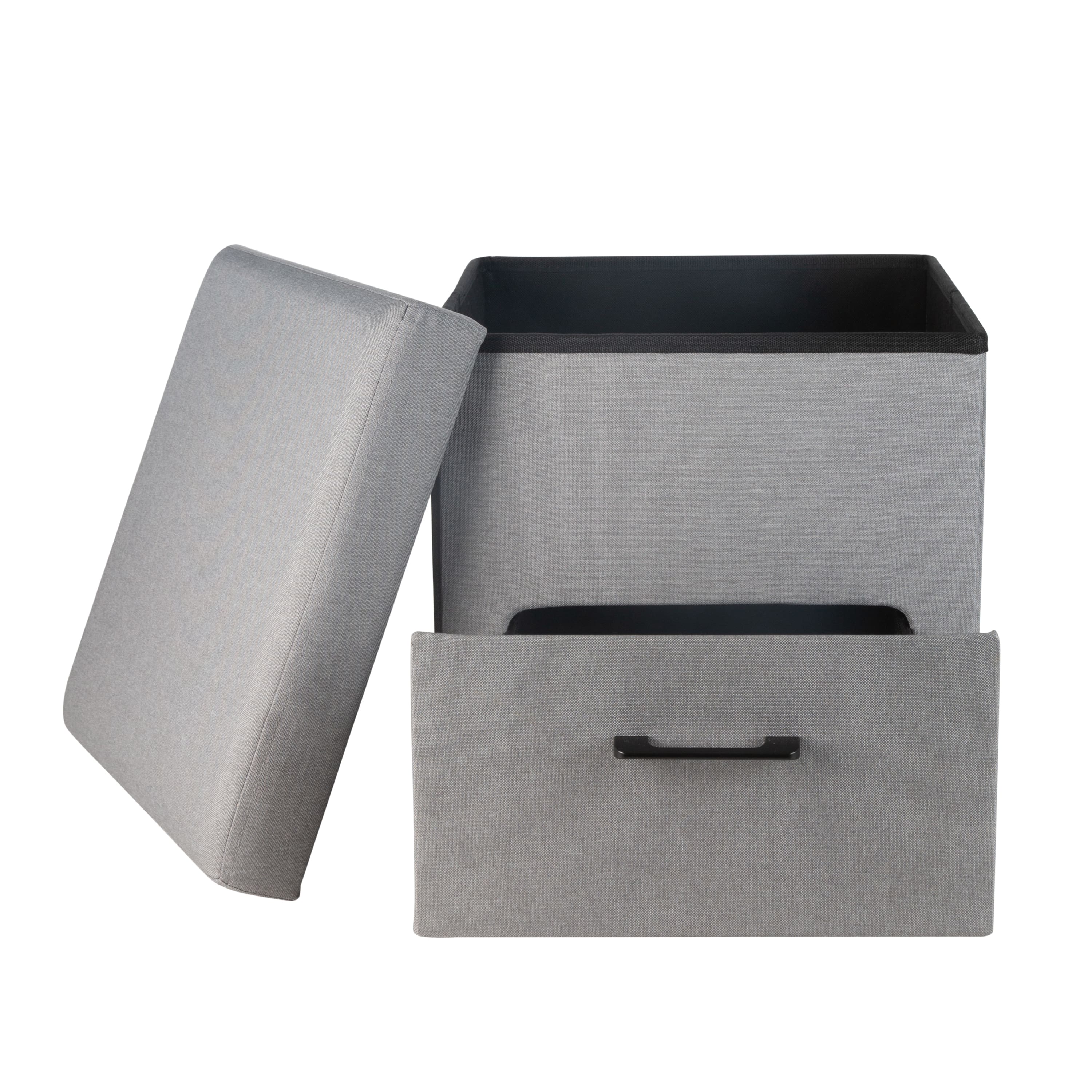 Simplify Gray Collapsible Storage Ottoman with Drawer