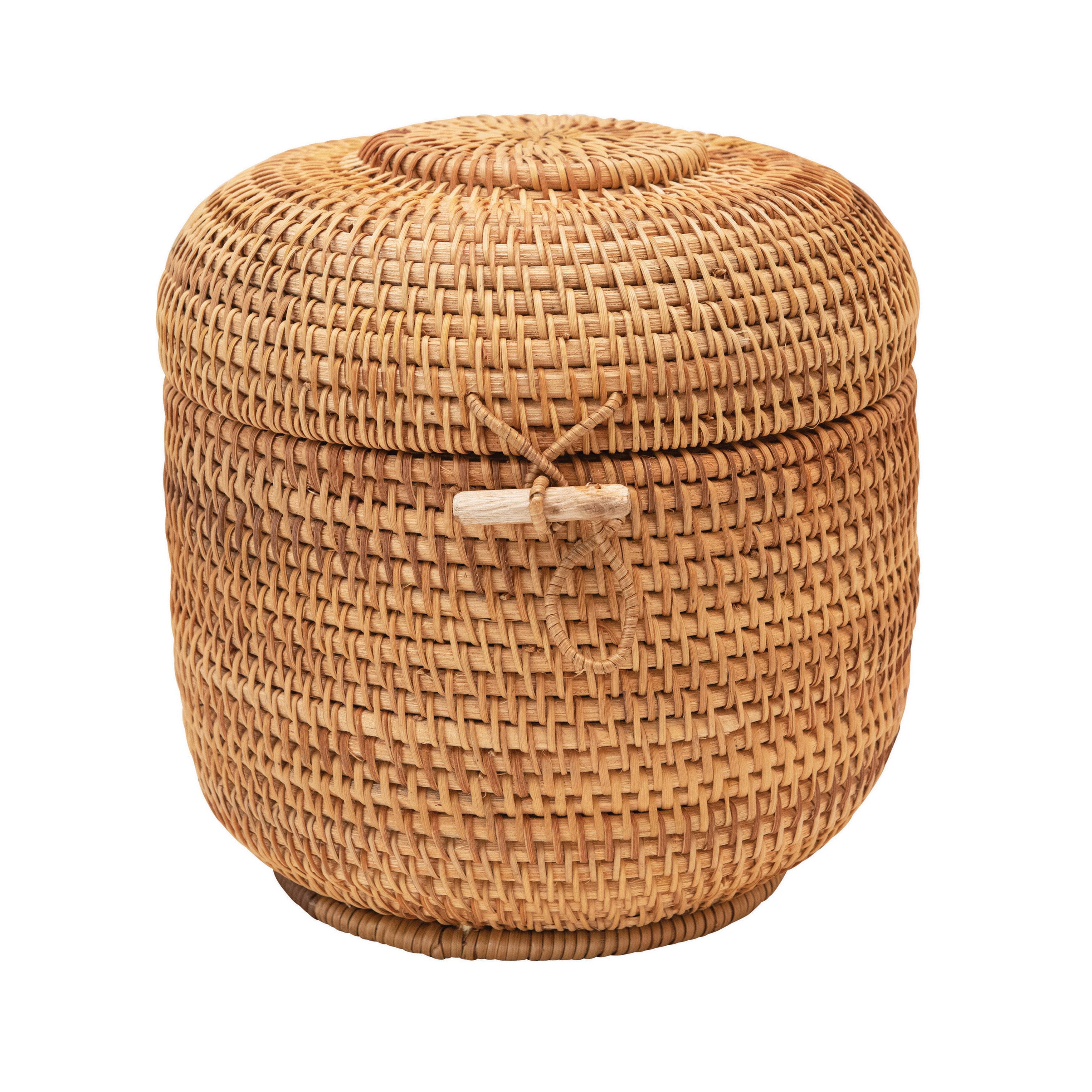 HandWoven Rattan Basket with Lid & Loop Toggle Closure Michaels