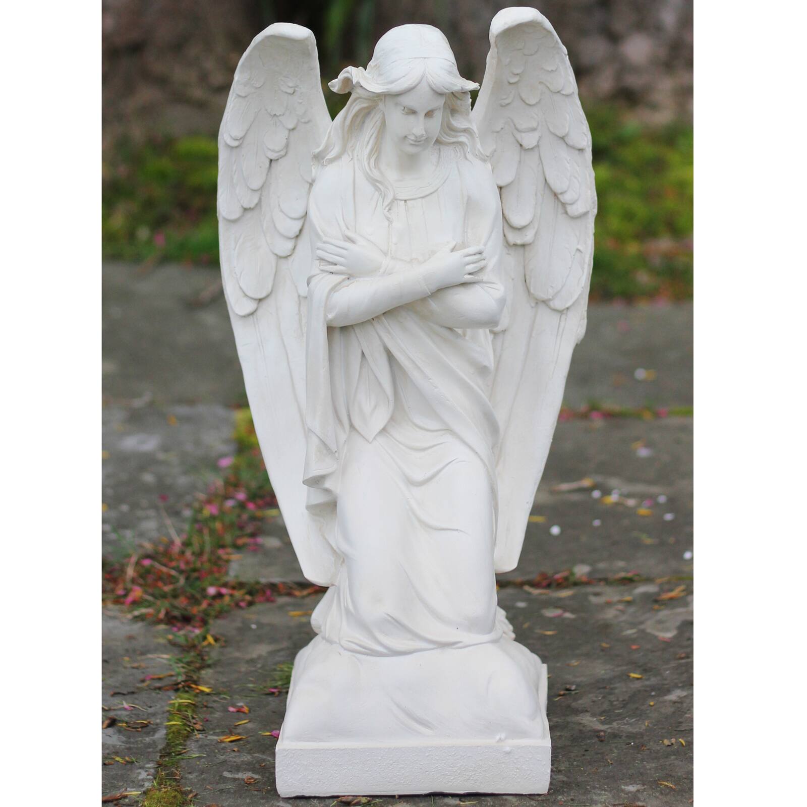 20.25" Ivory Kneeling Angel Outdoor Statue