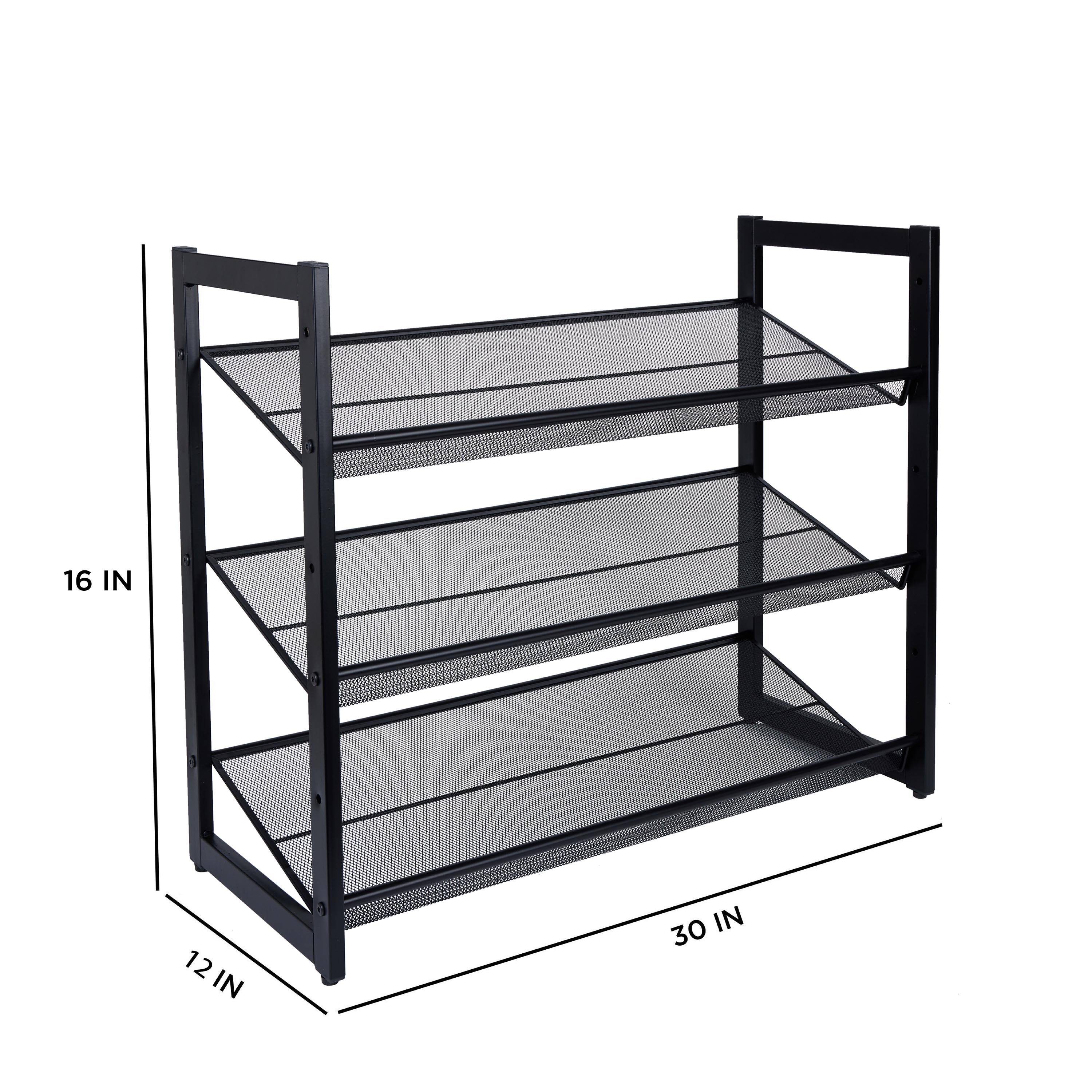 Organize It All 30" Wide Black 3 Tier Adjustable Mesh Shoe Rack